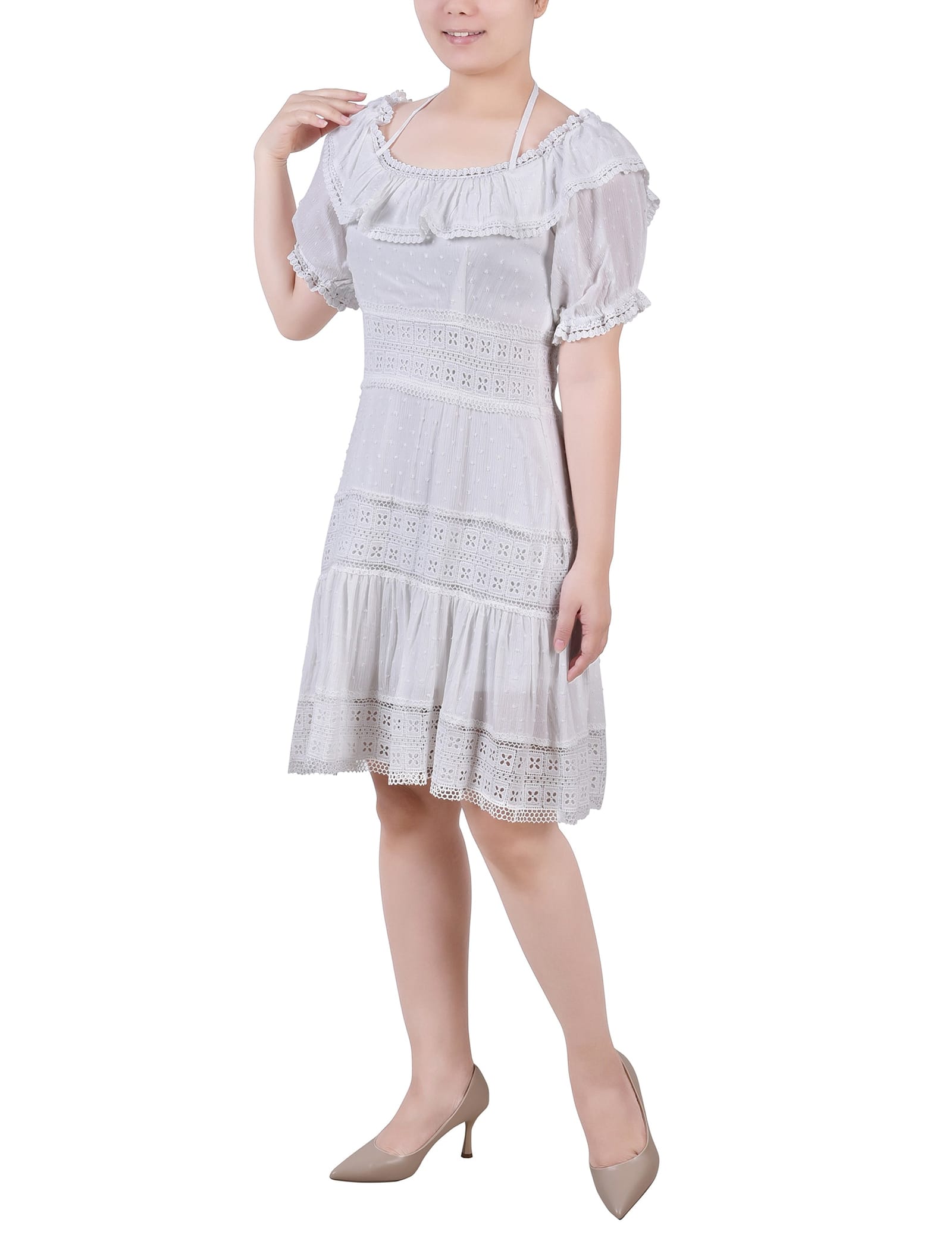 Petite Short Sleeve Ruffle Neck Dress thumbnail 2