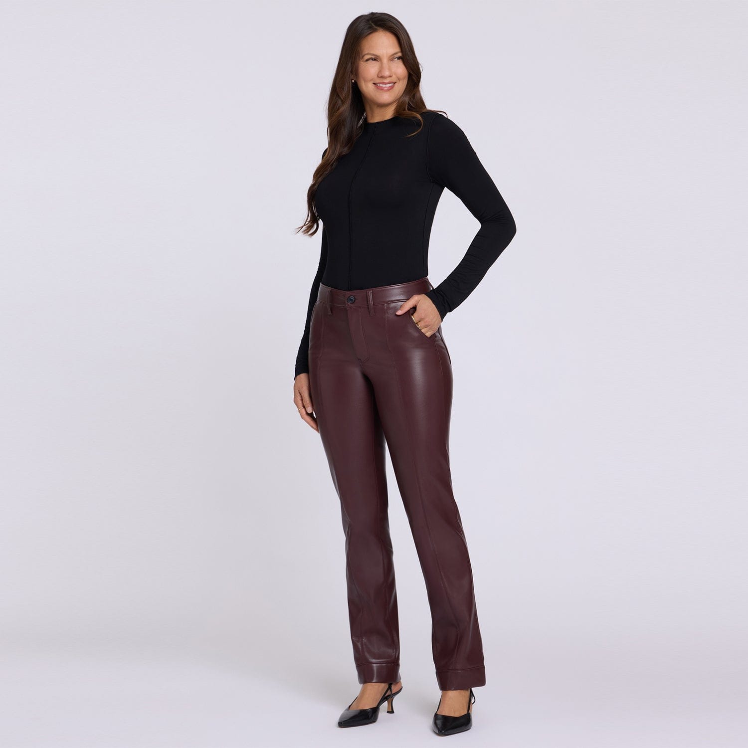 Vegan Leather Marilyn Straight Pants with Band Hems thumbnail 6