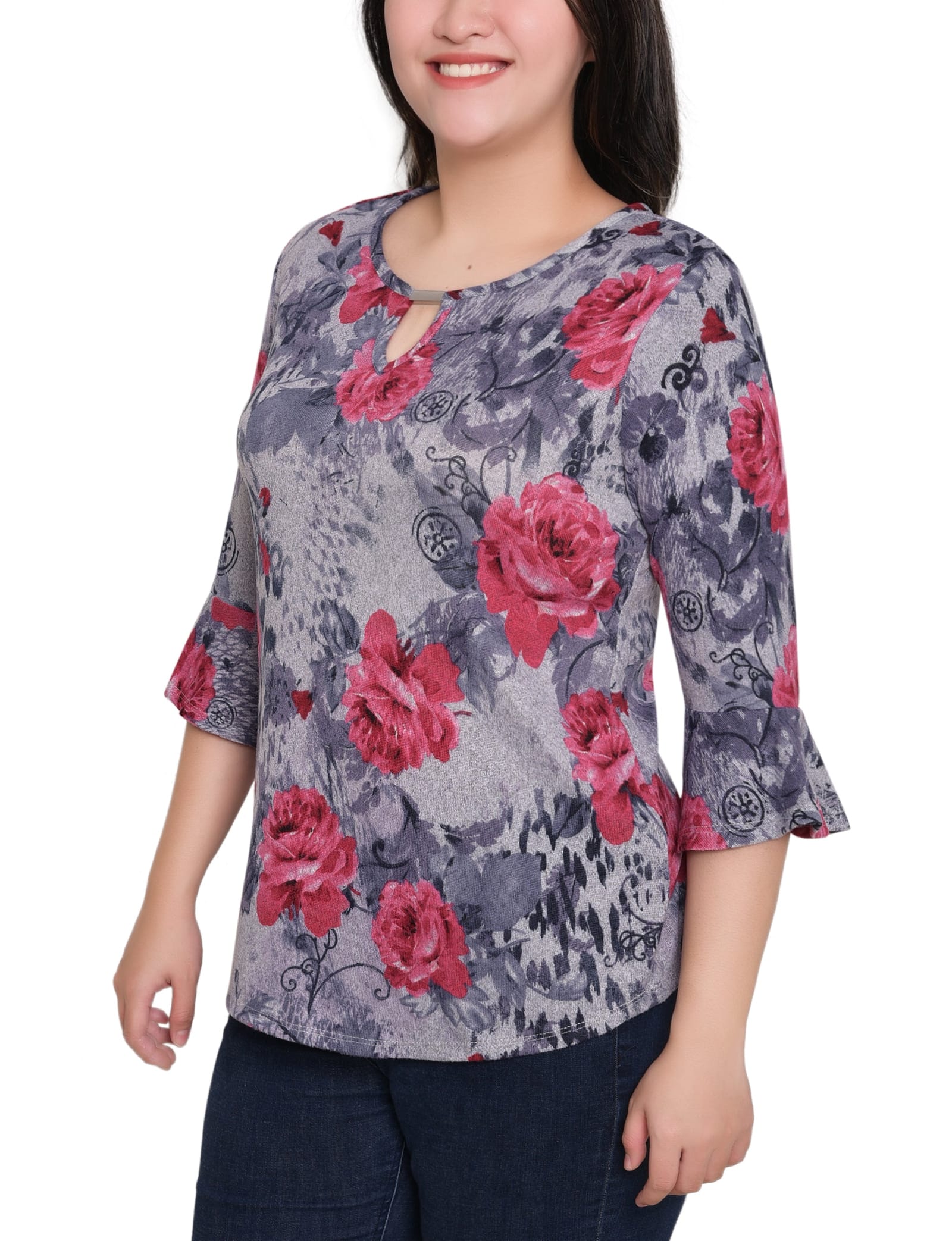 Petite 3/4 Bell Sleeve Top with Hardware thumbnail 3