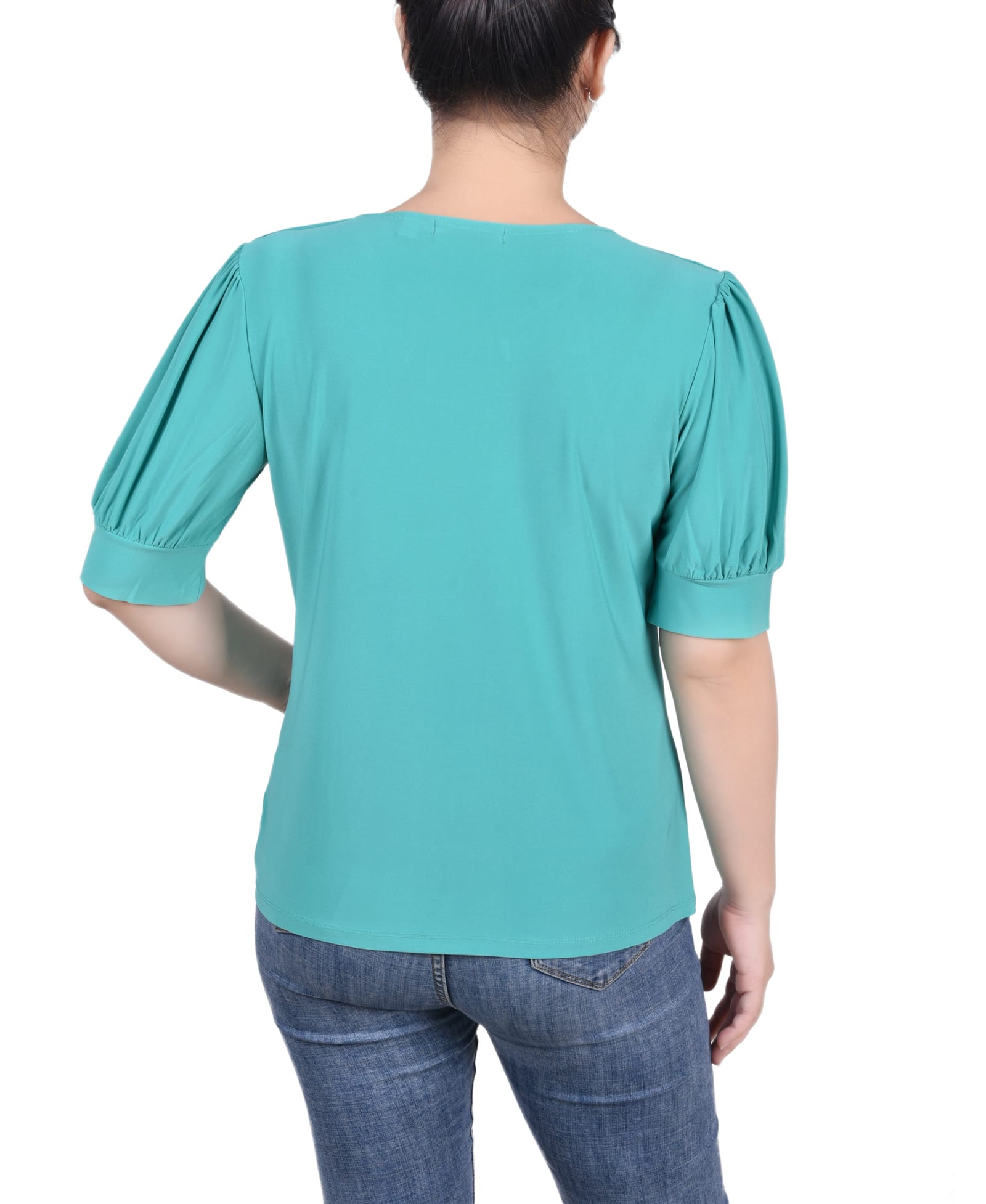 Short Sleeve Balloon Sleeve Top with Hardware thumbnail 3