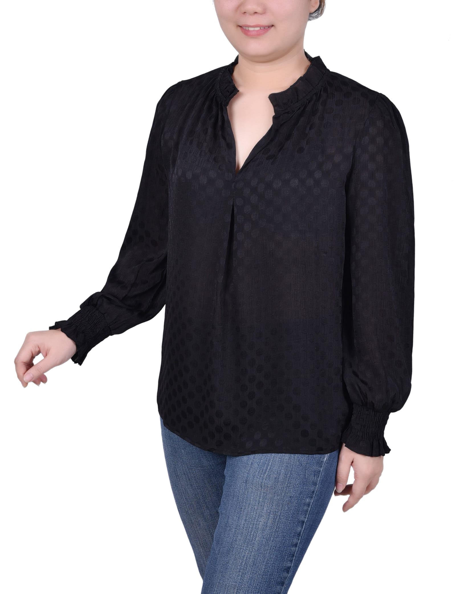 Long Sleeve Smocked Cuff Blouse thumbnail 2