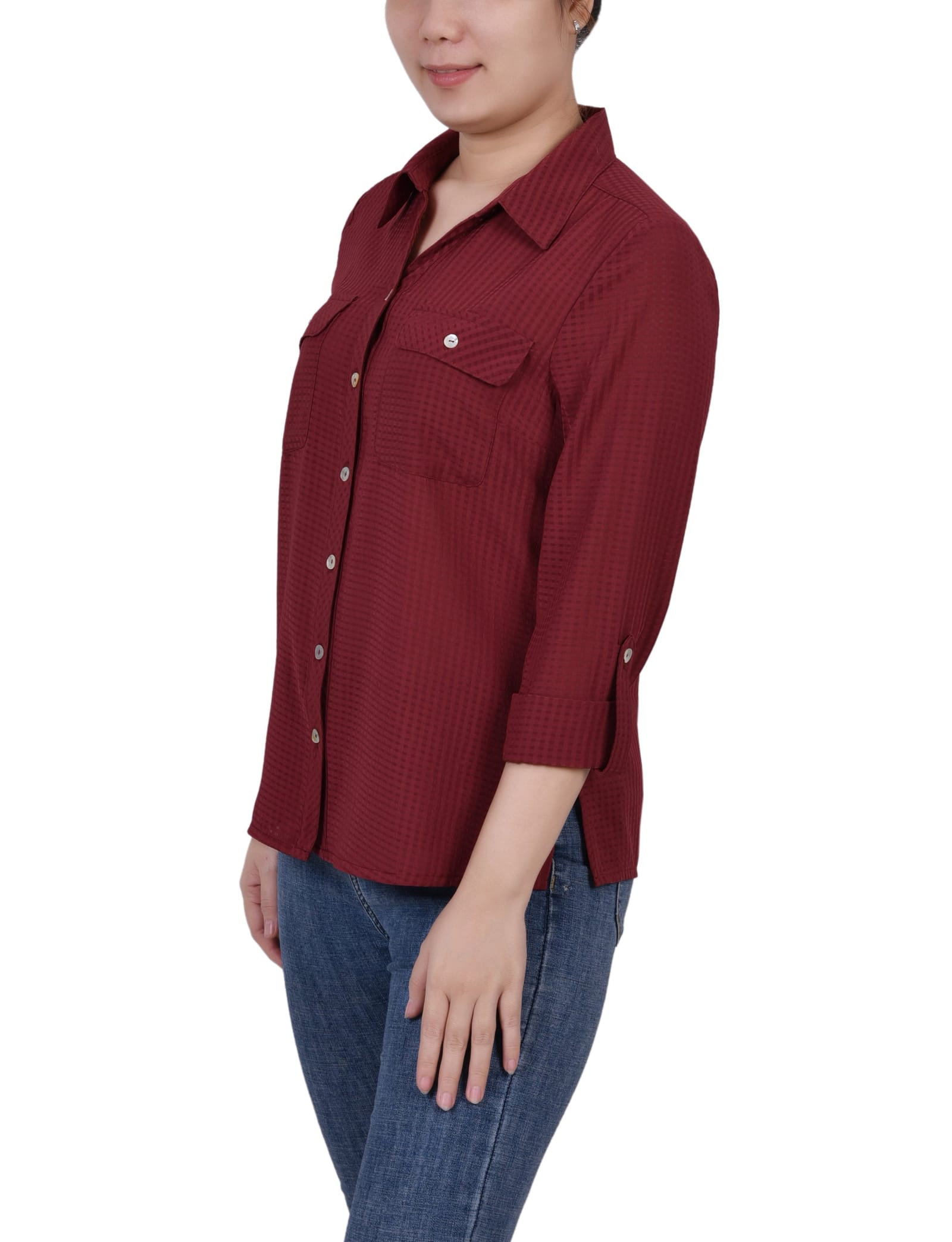 3/4 Sleeve Windowpane Blouse thumbnail 2