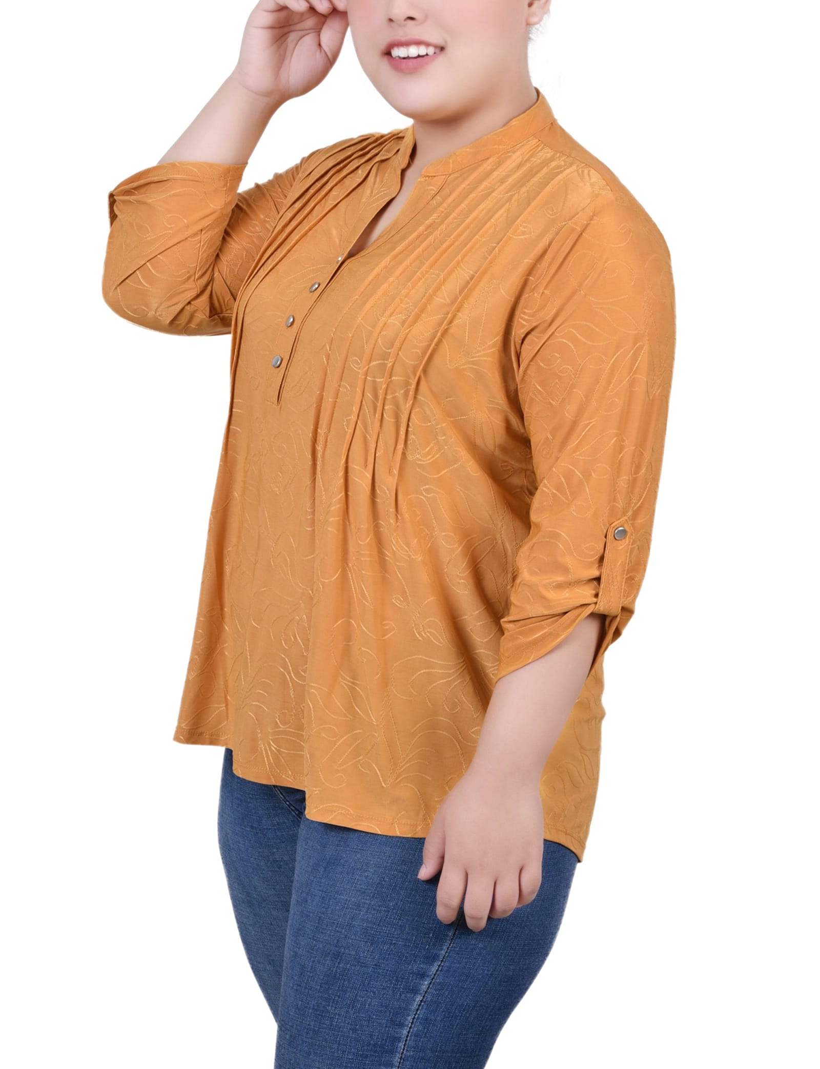 Plus Size 3/4 Roll Tab Pullover Top thumbnail 2