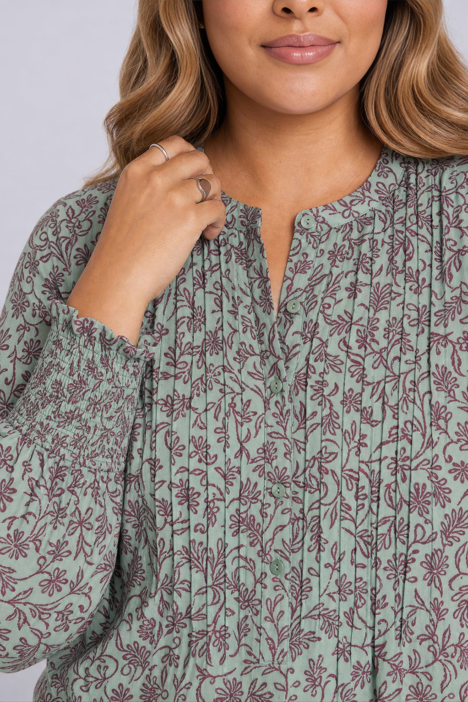 Pleated Peasant Blouse in Plus Size thumbnail 5
