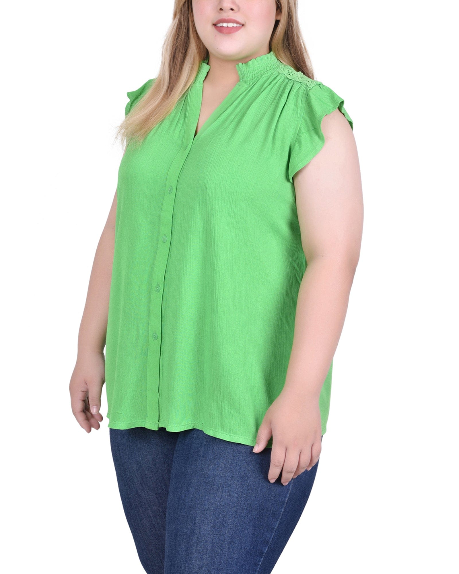 Plus Size Short Flutter Sleeve Crepon Blouse thumbnail 2