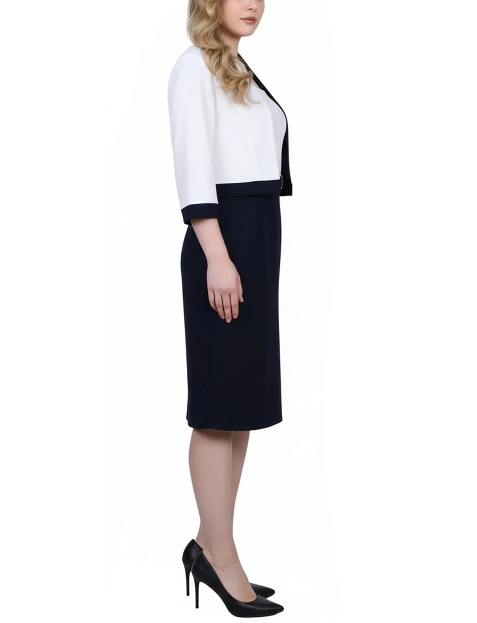 Petite 3/4 Sleeve 2 Piece Colorblocked Dress Set thumbnail 2