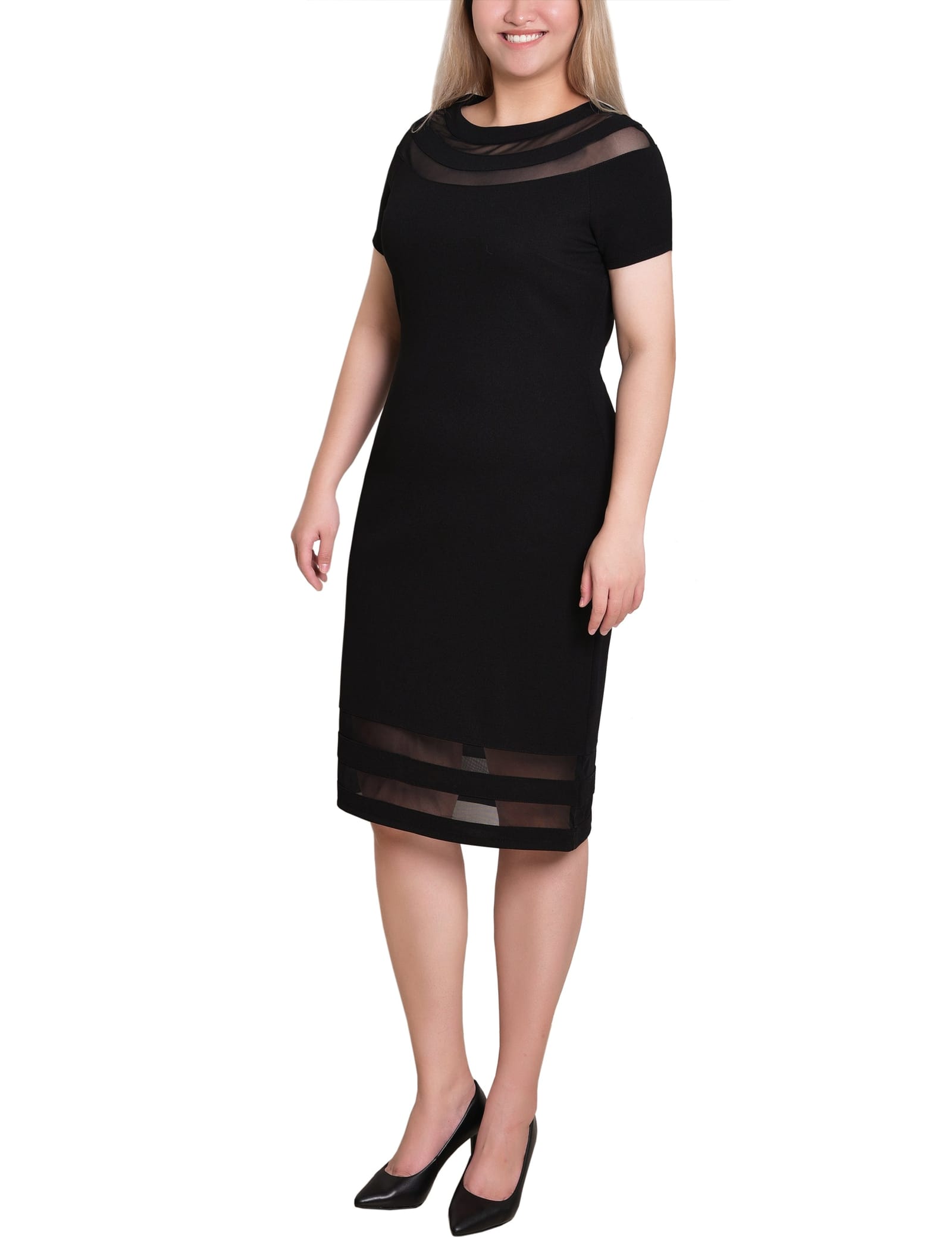 Petite Short Sleeve Dress with Mesh Insets thumbnail 2