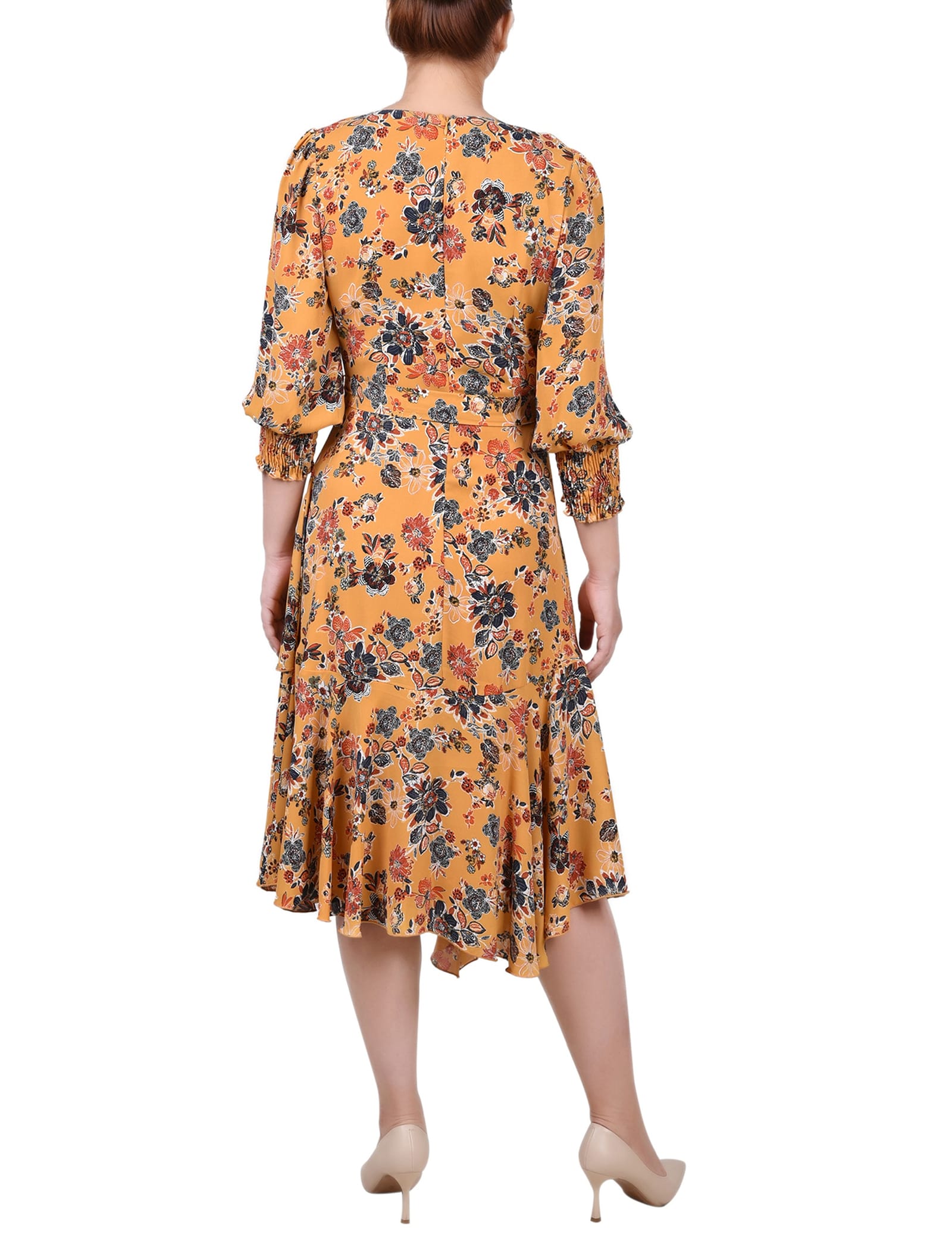 Petite 3/4 Sleeve Belted Chiffon Hankerchief Hem Dress thumbnail 3