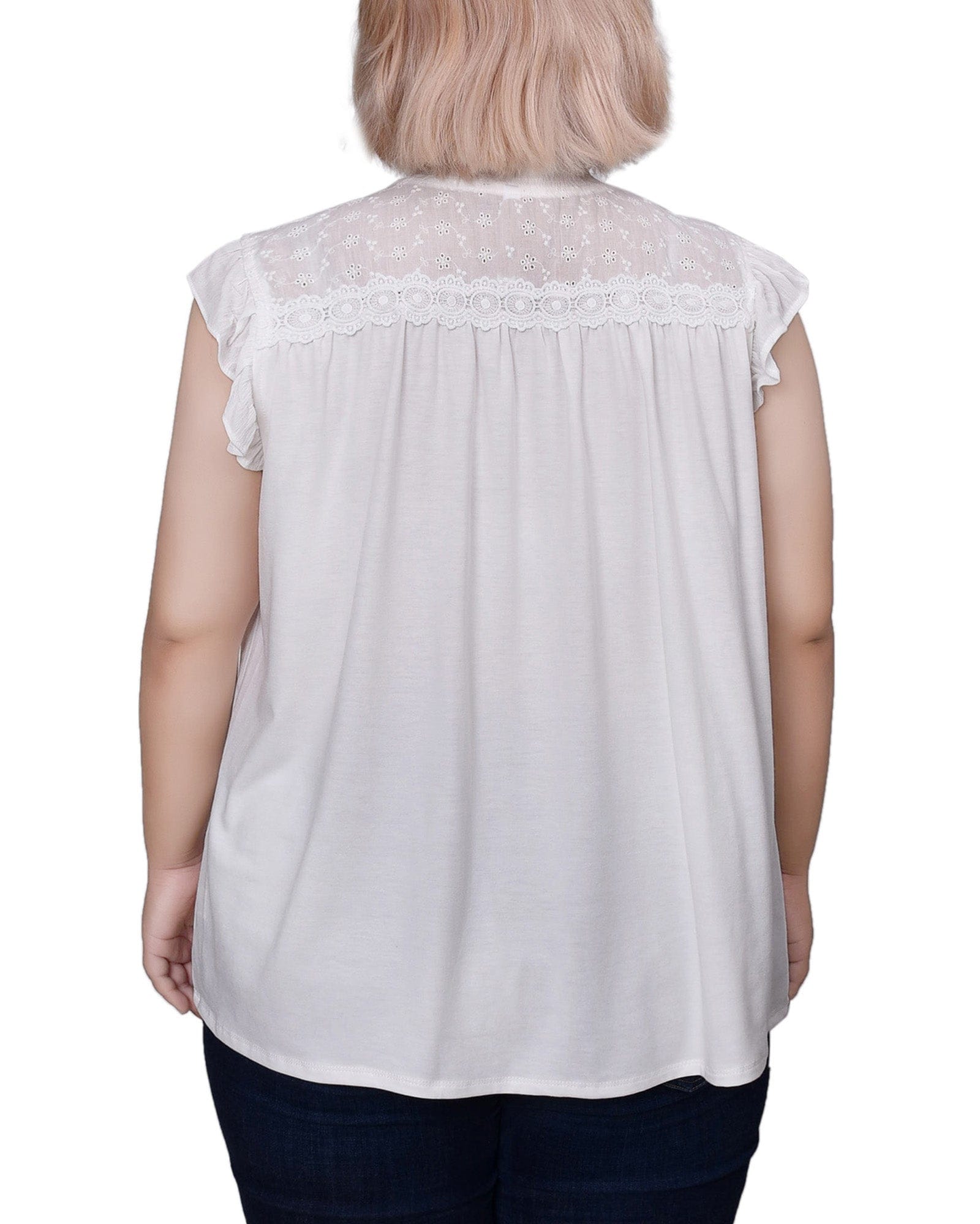 Plus Size Short Flutter Sleeve Crepon Blouse thumbnail 3