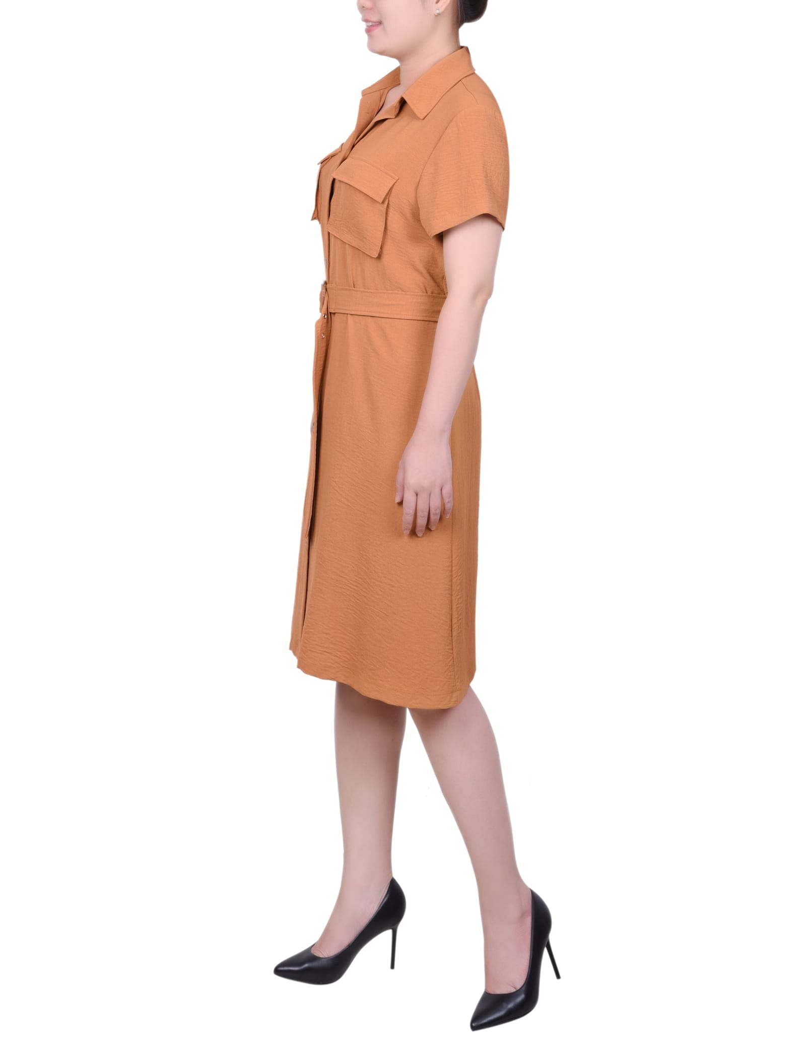 Petite Short Sleeve Belted Shirtdress thumbnail 2