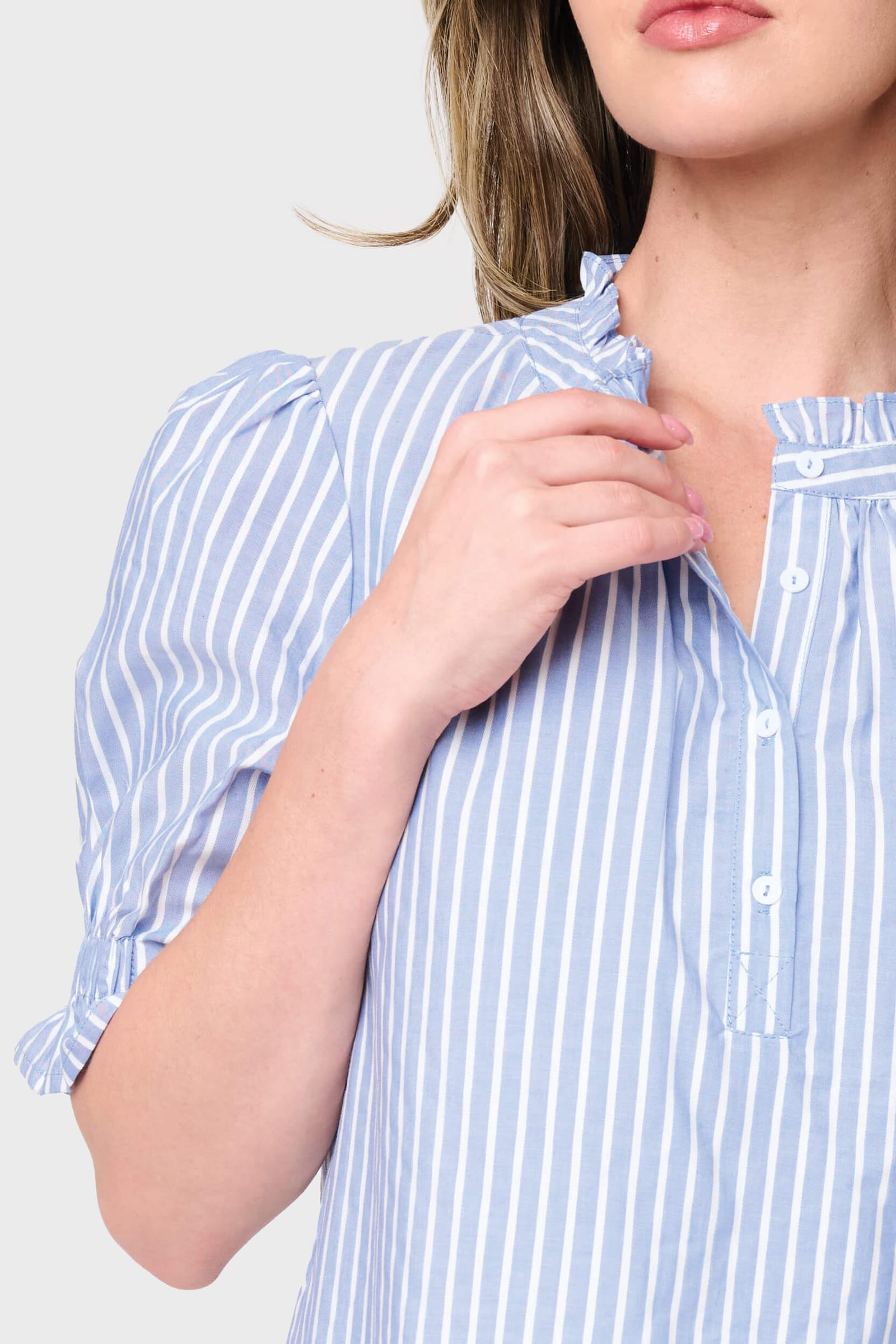 Dianthus Henley Puff Sleeve Stripe Blouse thumbnail 2