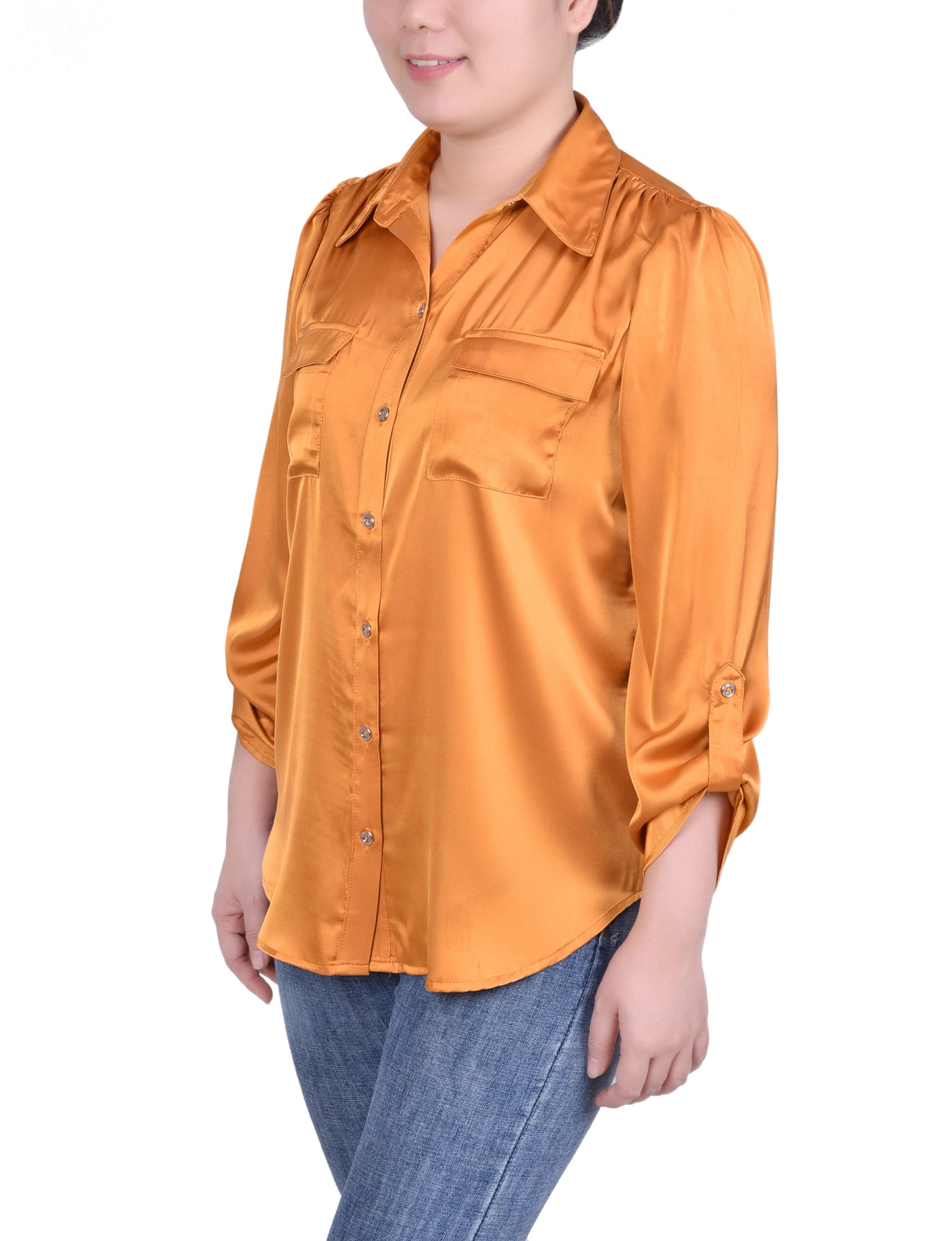 Tabbed Long Sleeve Satin Blouse thumbnail 2