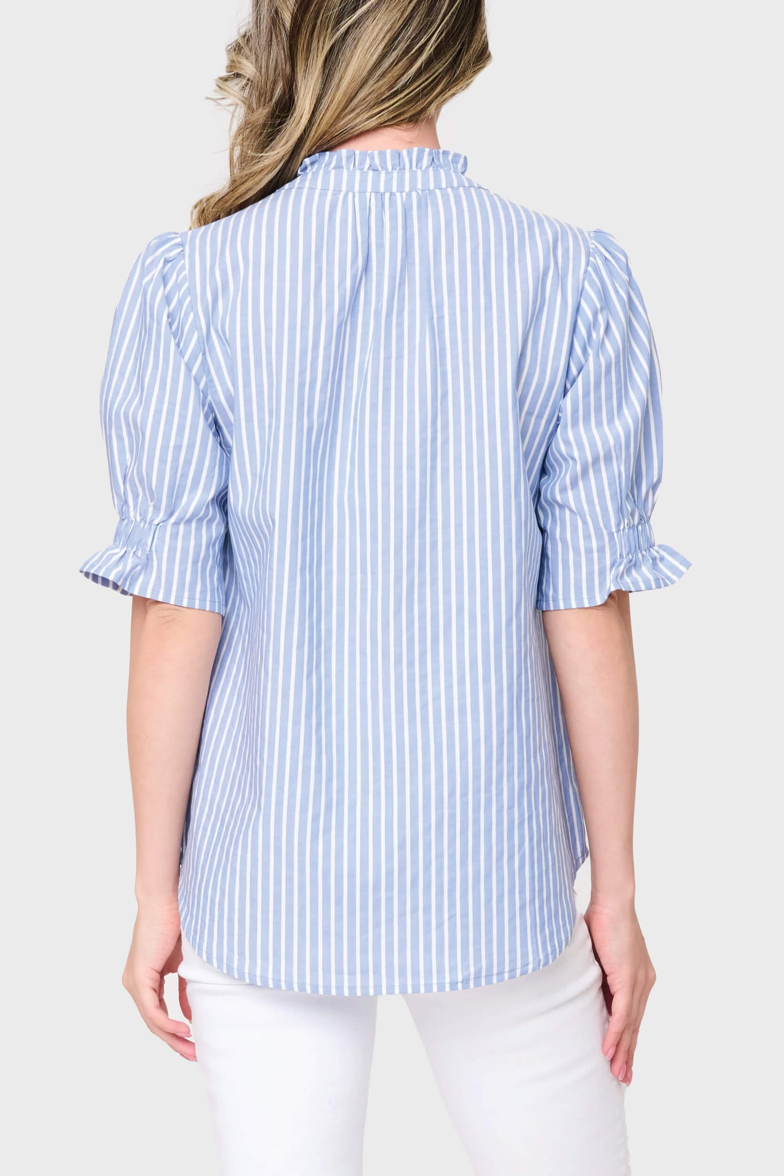 Dianthus Henley Puff Sleeve Stripe Blouse thumbnail 4