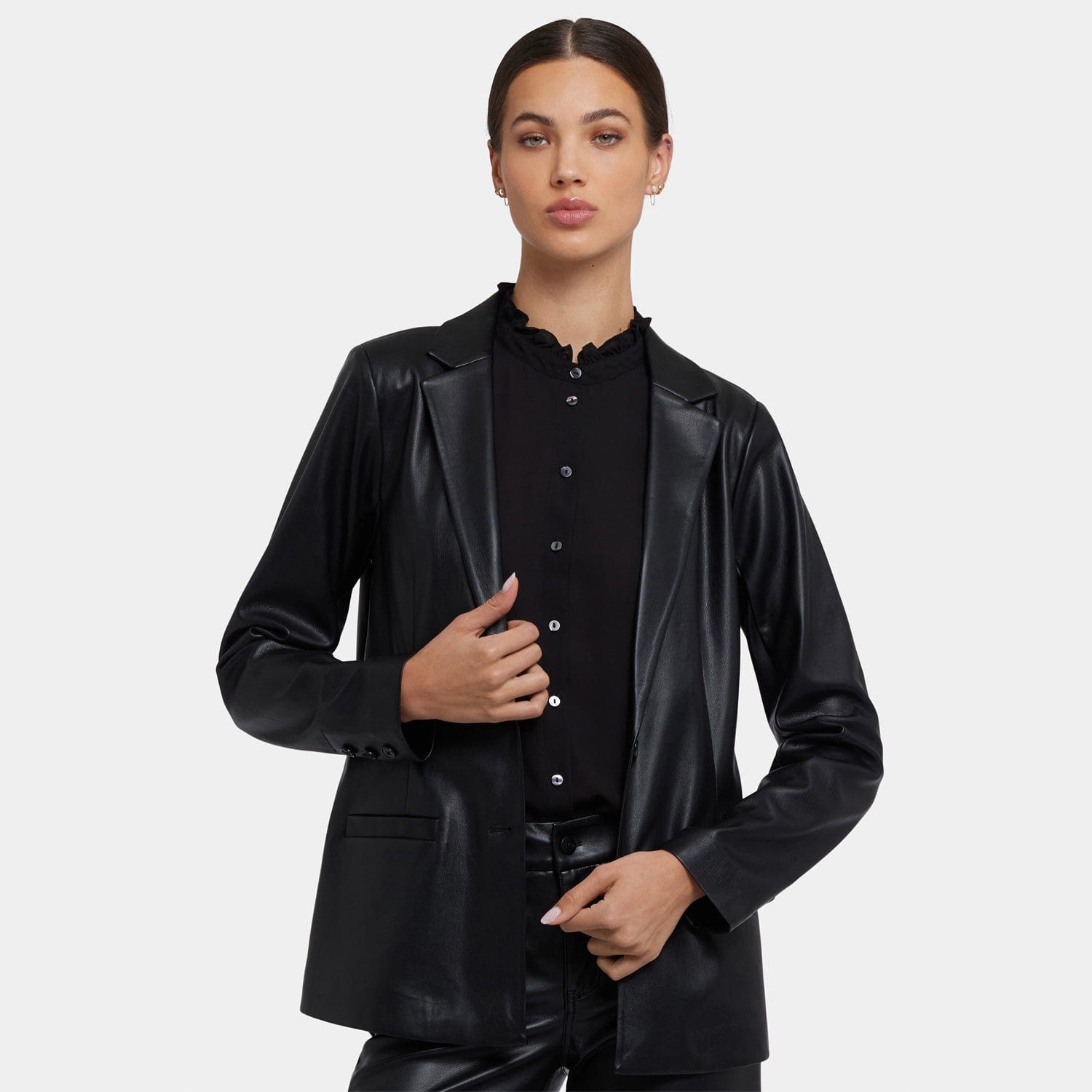 Vegan Stretch Leather Classic Blazer Jacket thumbnail 7