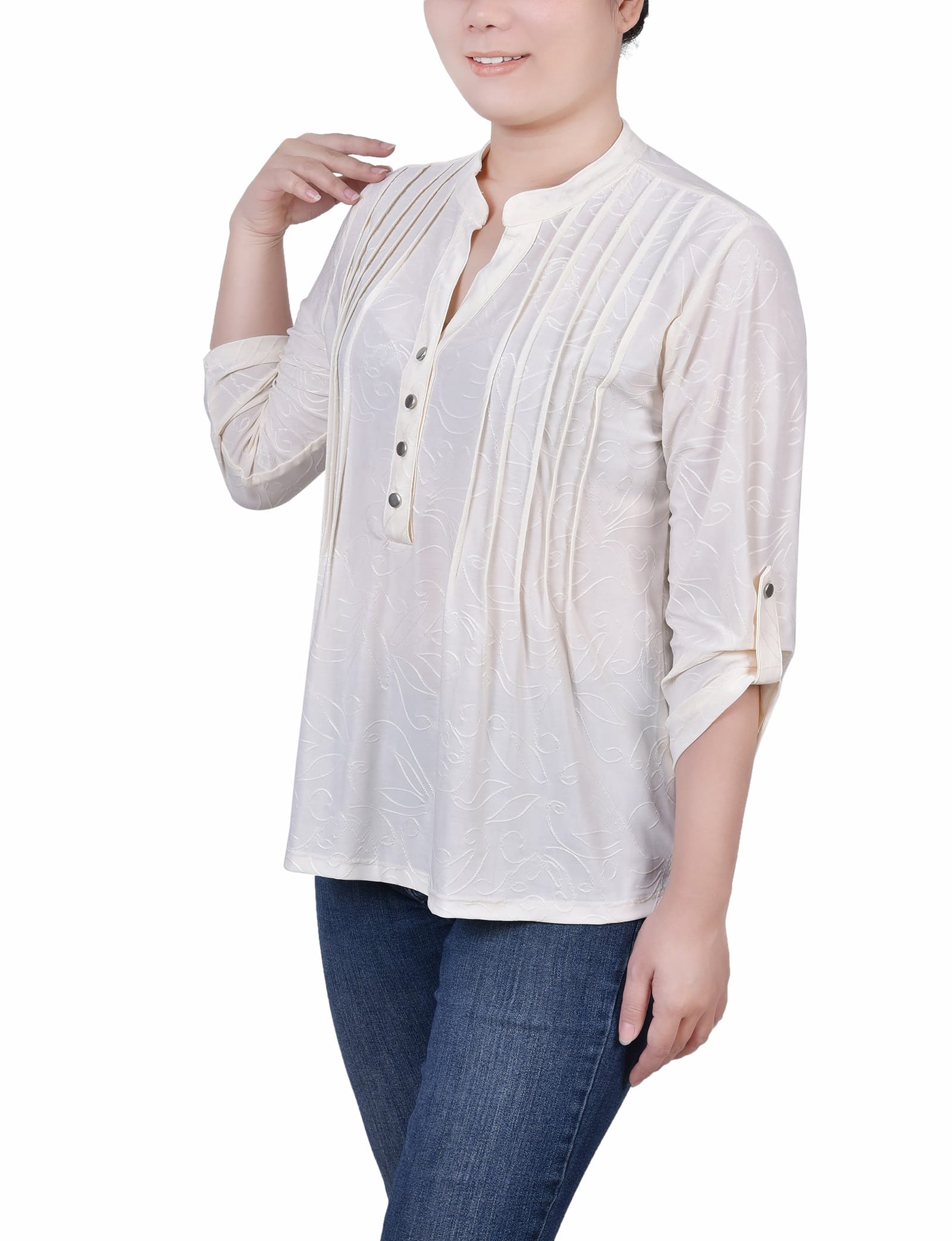 Petite 3/4 Roll Tab Pullover Top thumbnail 2