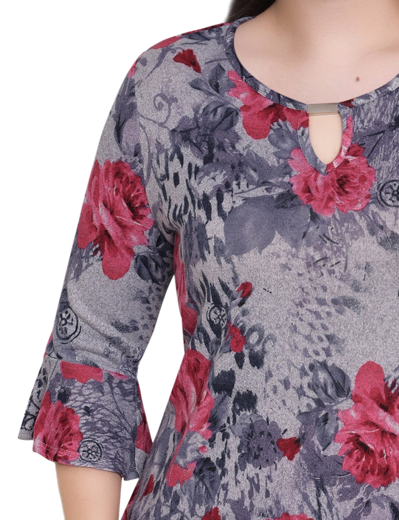 Petite 3/4 Bell Sleeve Top with Hardware thumbnail 4