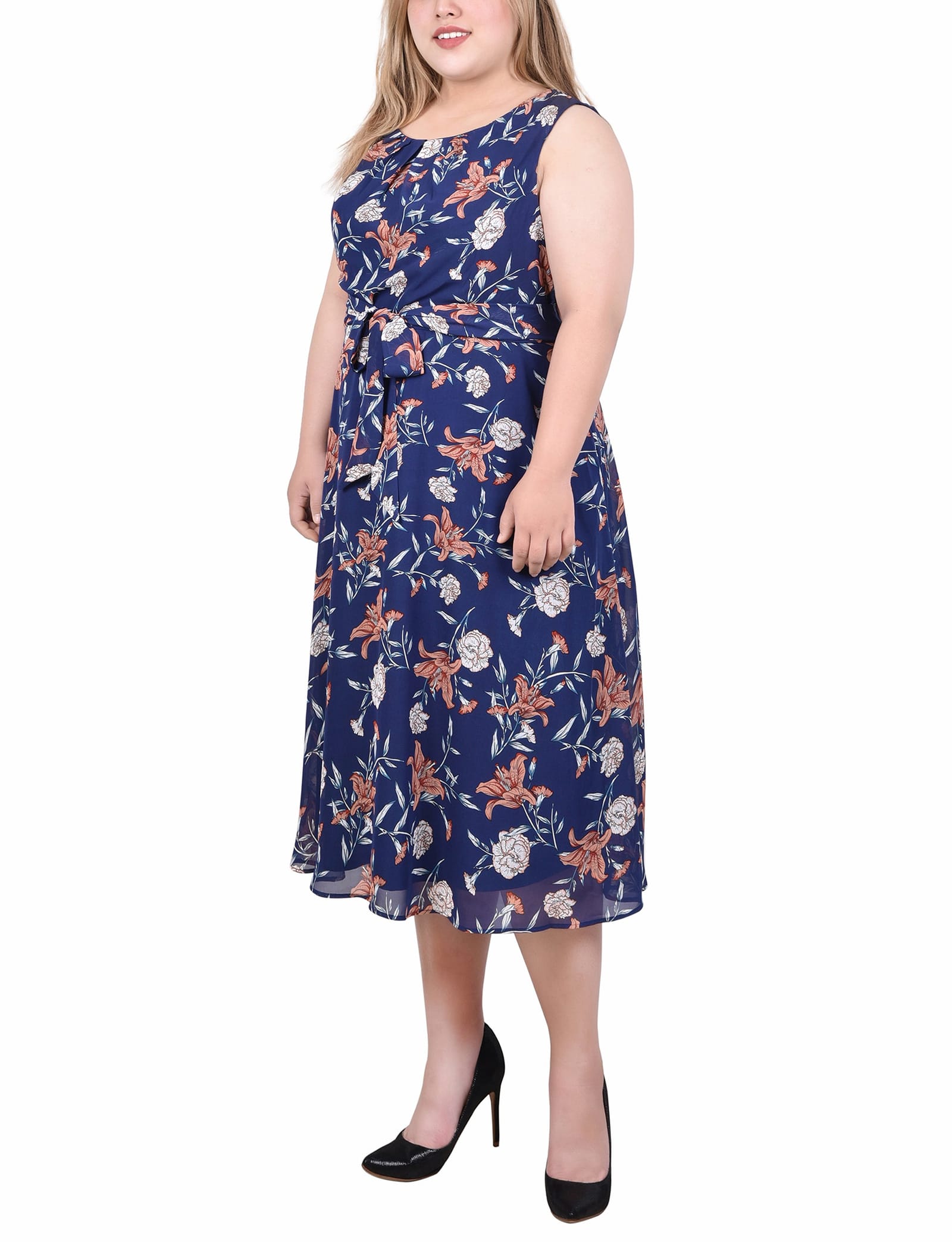 Plus Size Sleeveless Chiffon Belted Dress thumbnail 2