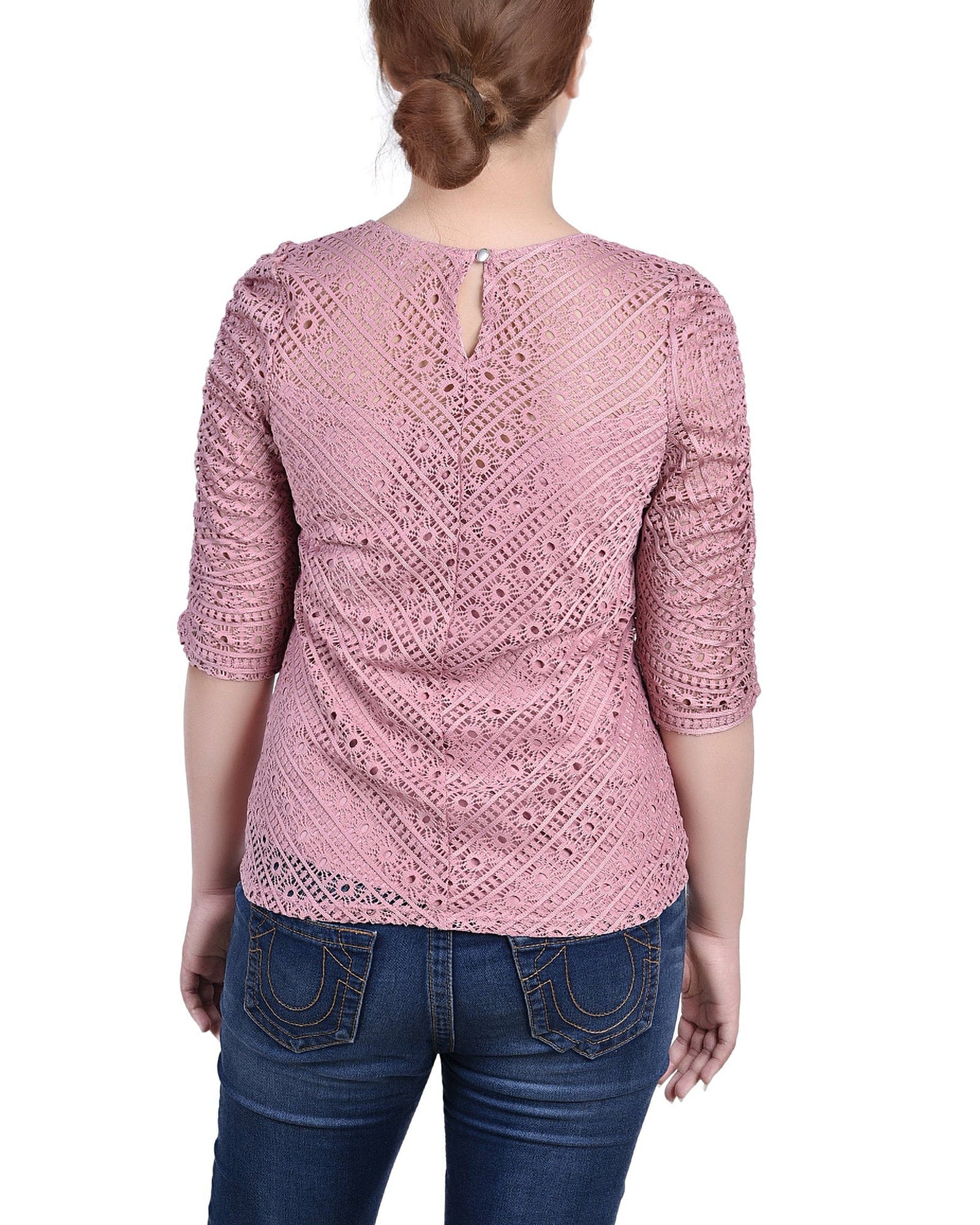 Petite Rouched Sleeve Lace Top thumbnail 3