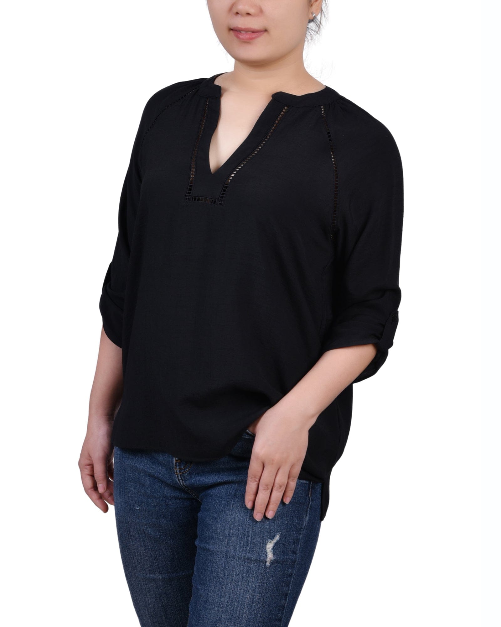 Petite Raglan Sleeve Split-Neck Blouse thumbnail 2