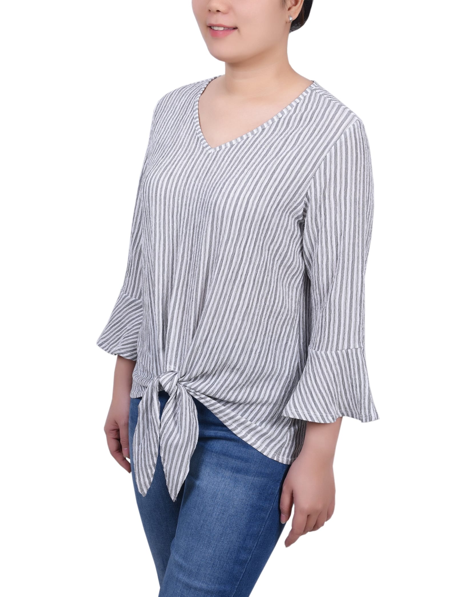 Petite 3/4 Bell Sleeve Textured Knit Top thumbnail 2