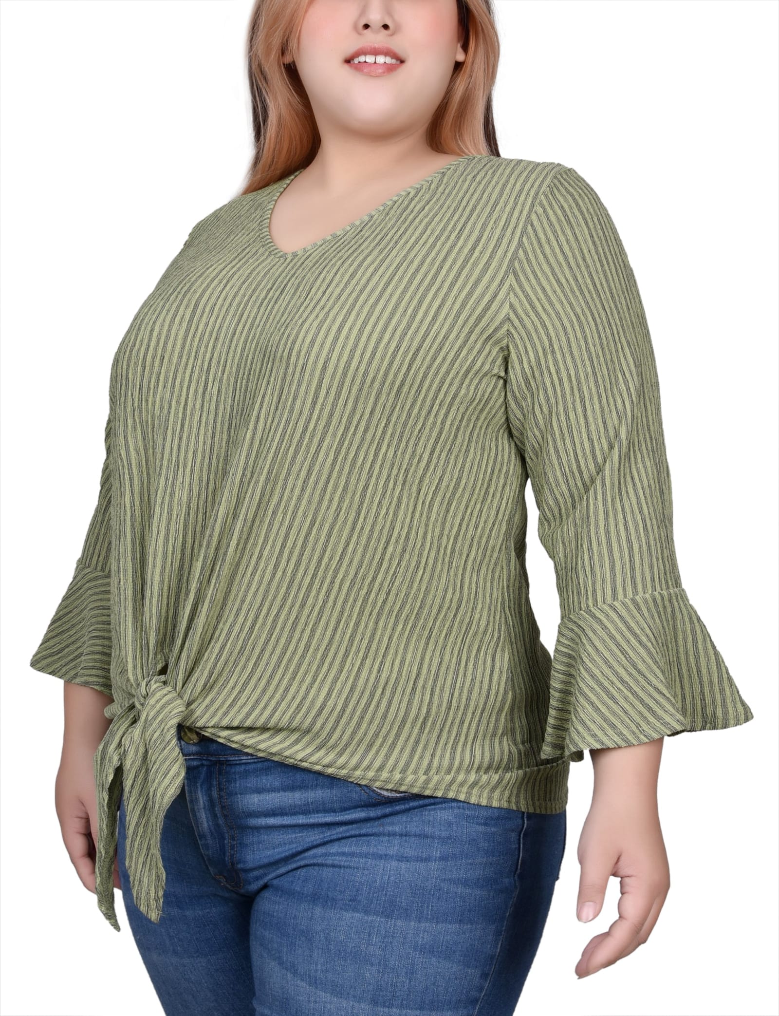 Plus Size 3/4 Bell Sleeve Textured Knit Top thumbnail 2