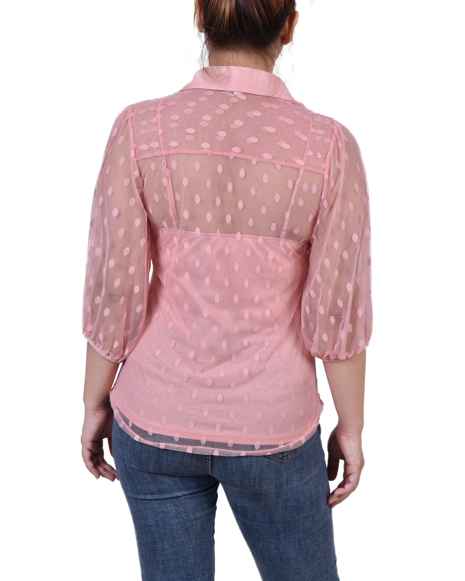 Petite Elbow Sleeve Clip Dot Blouse with Camisole thumbnail 3
