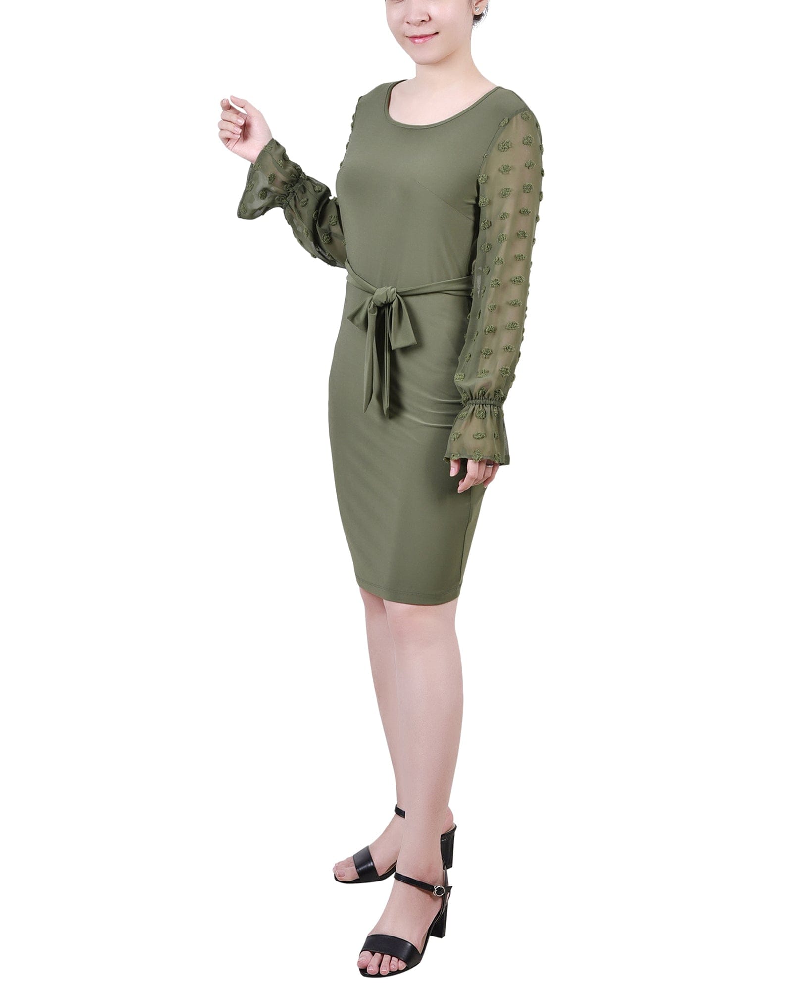 Petite Long Chiffon-Sleeve Knit Dress thumbnail 2