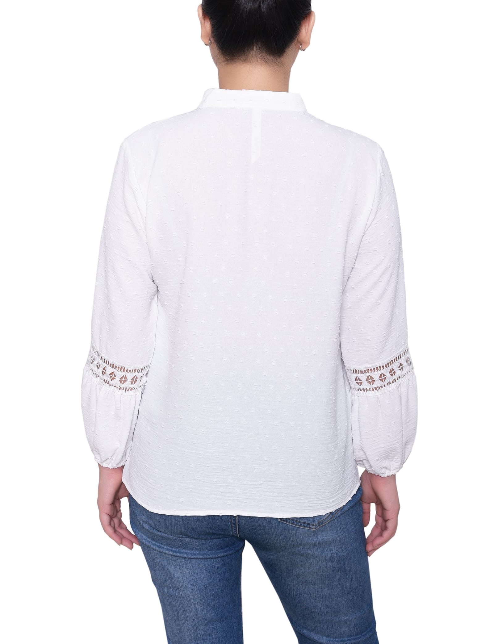 Petite Long Sleeve Blouse with Crochet Trim thumbnail 4