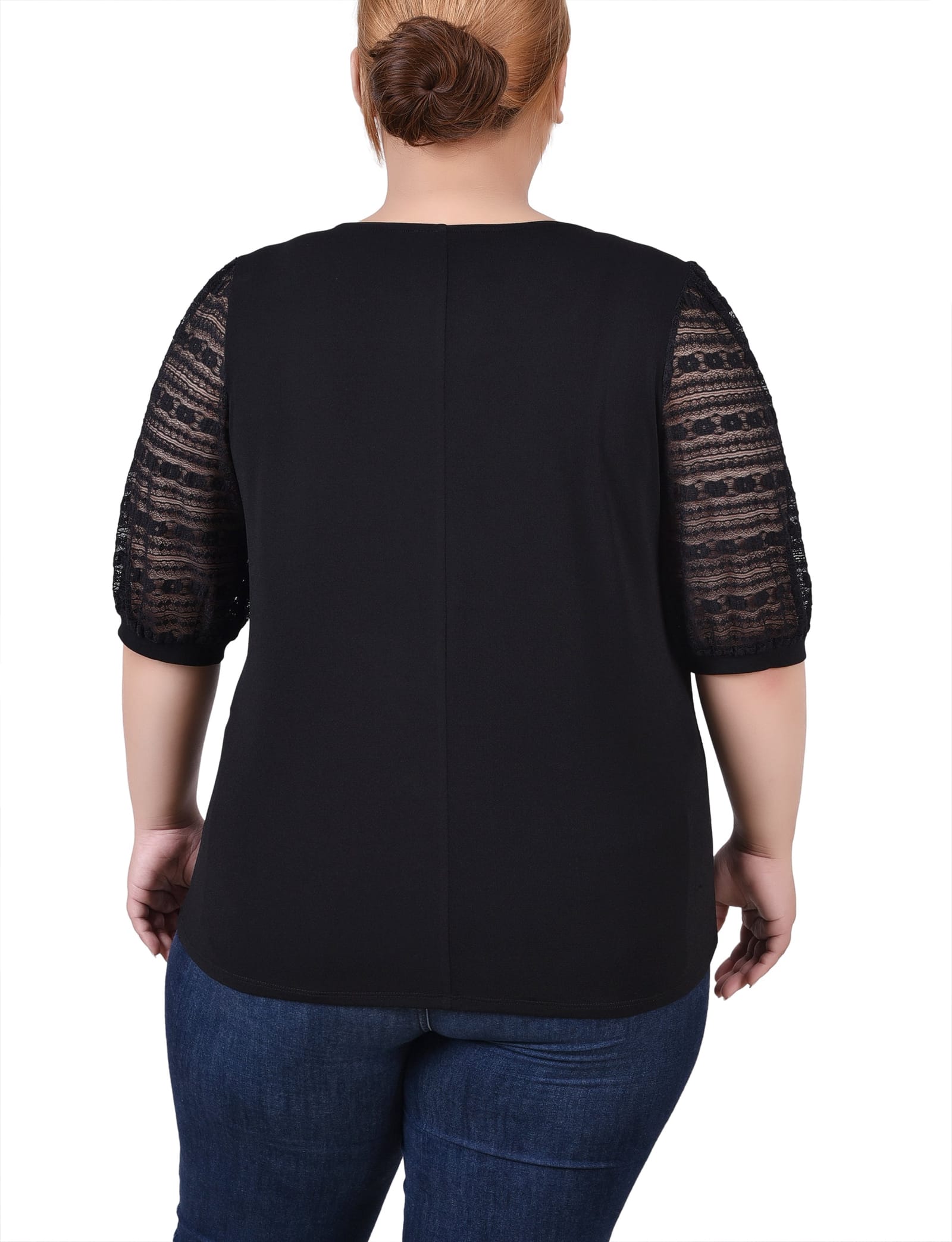 Plus Size Short Burnout Sleeve Scoop Neck Top thumbnail 2