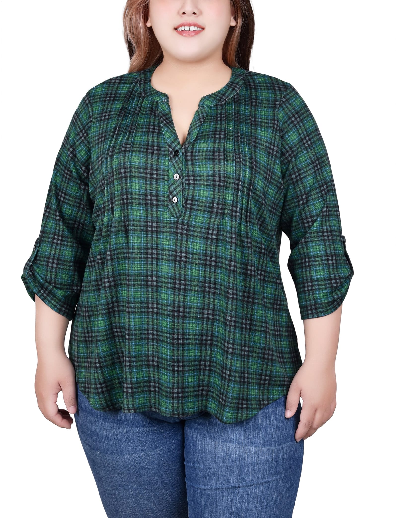 Plus Size 3/4 Roll Sleeve Top