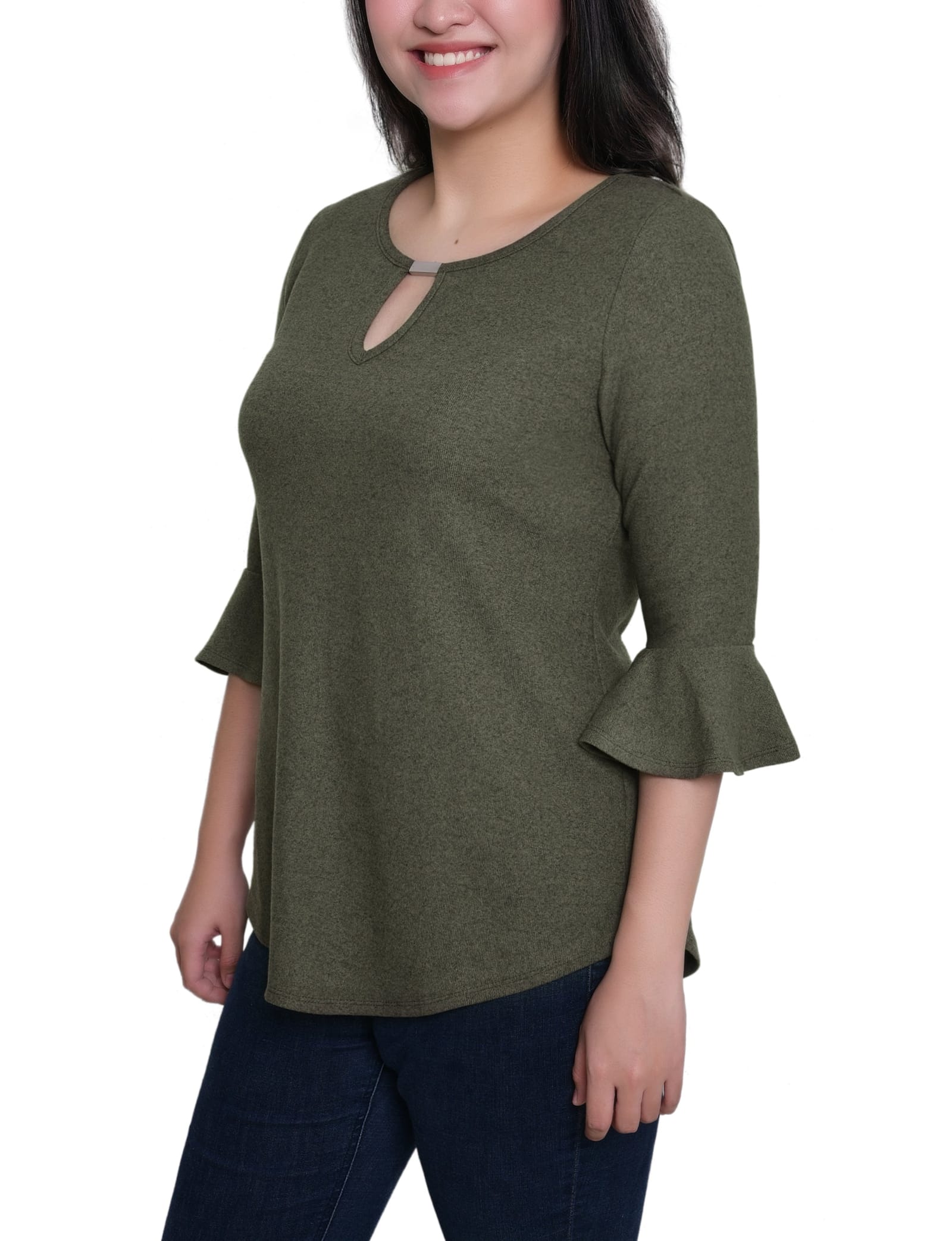 Petite 3/4 Bell Sleeve Top with Hardware thumbnail 3