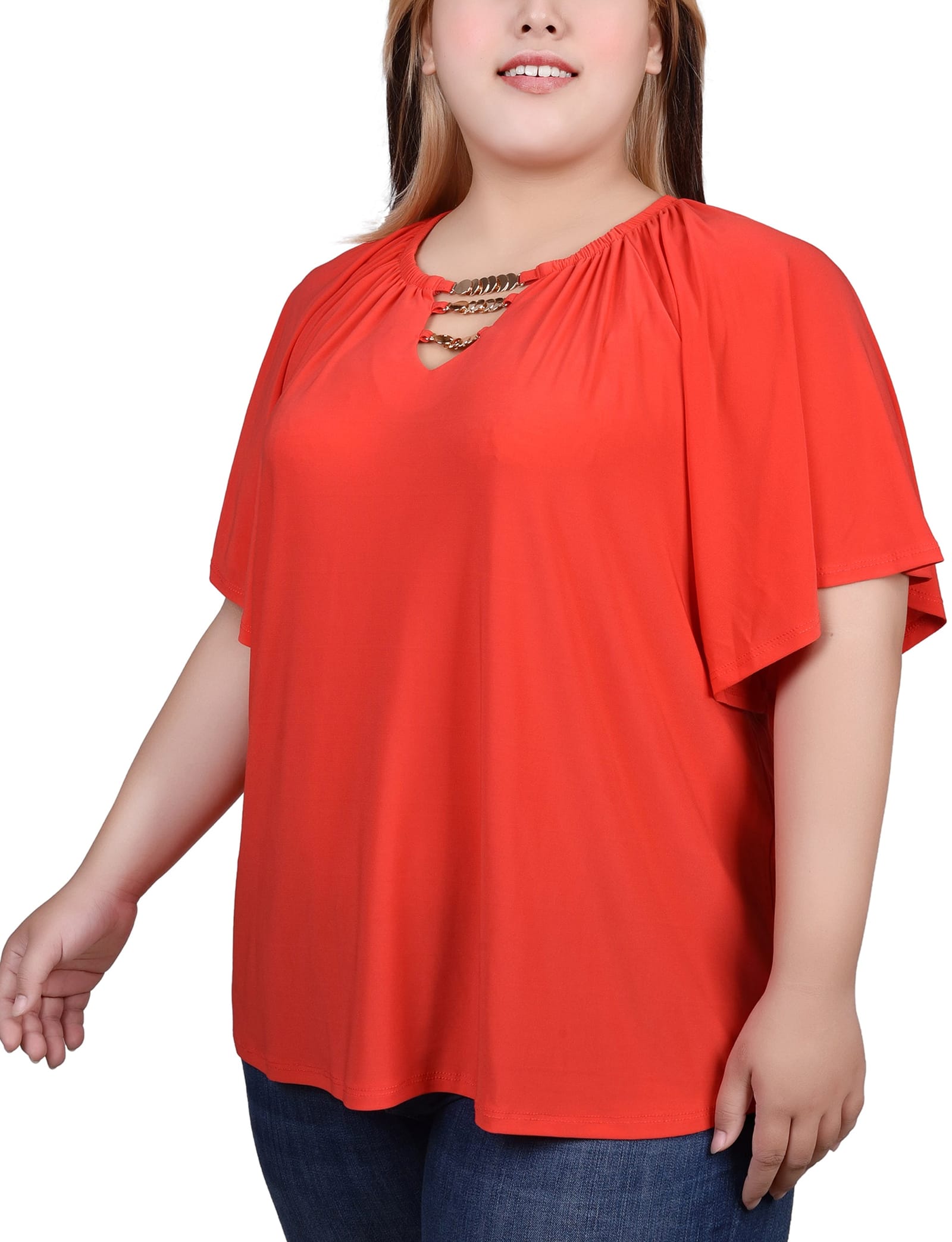 Plus Size Raglan Sleeve Top with Chain Details thumbnail 2
