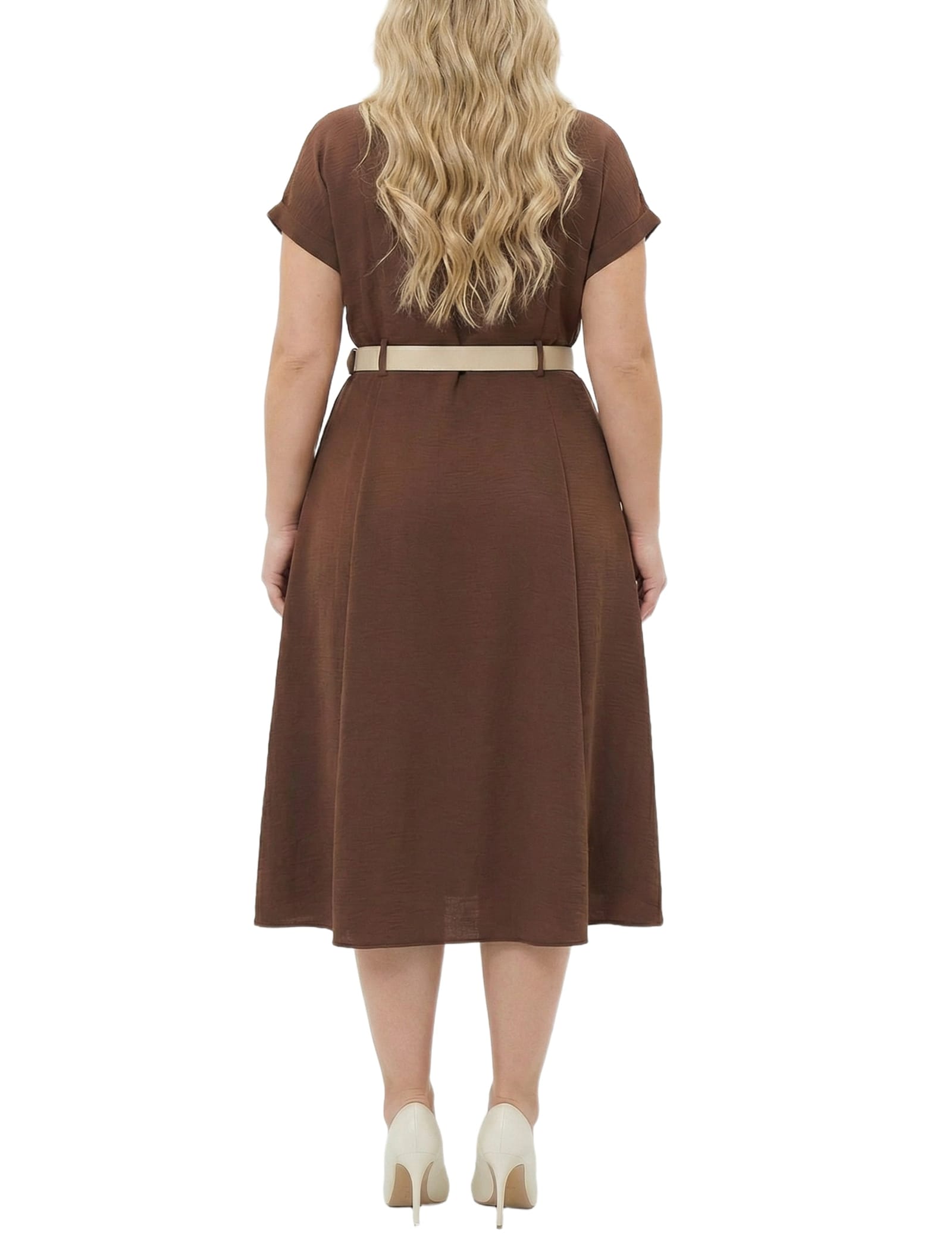 Plus Size Short Sleeve Button Front Belted a-Line Dress thumbnail 3