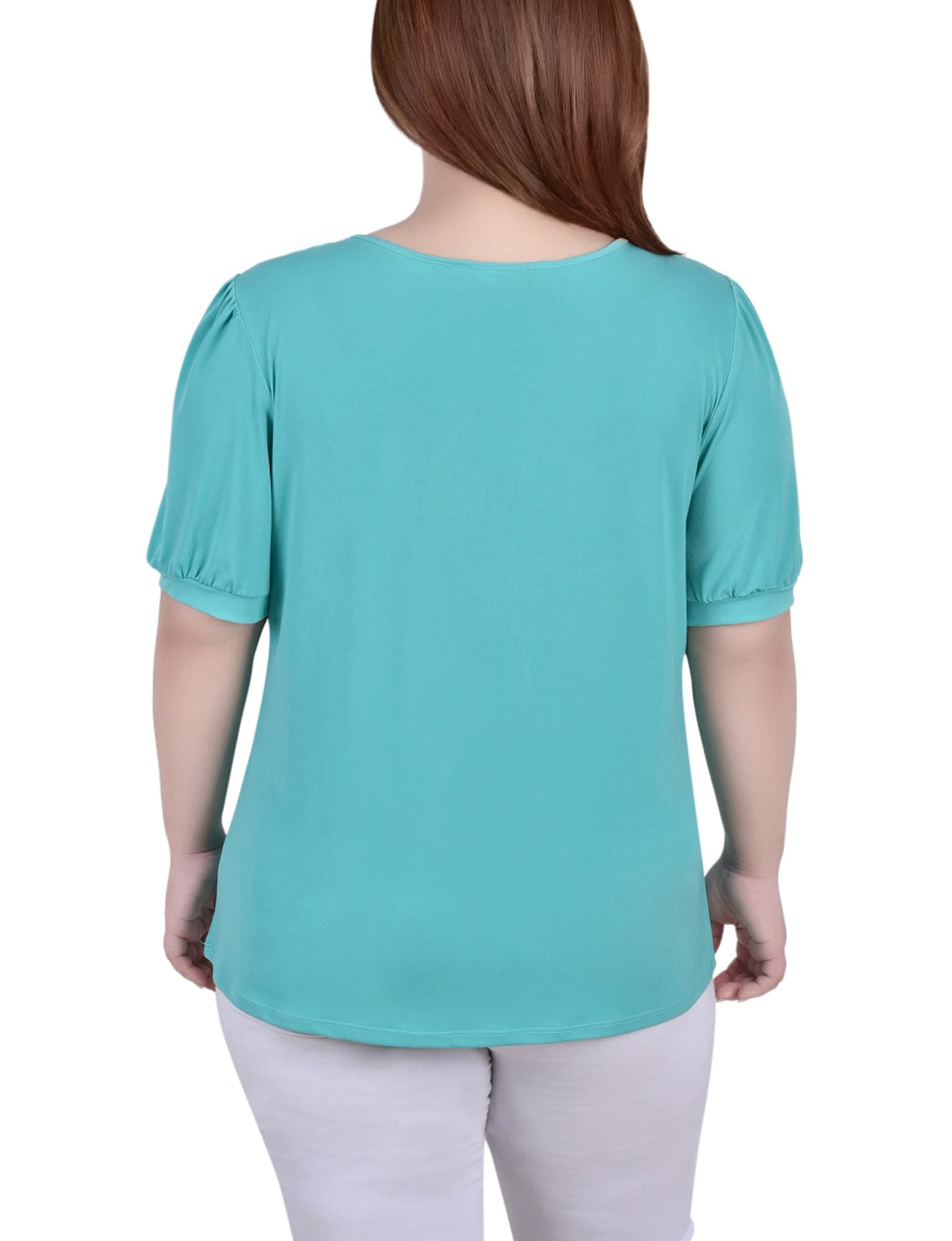 Plus Size Short Puff Sleeve Sheer Inset Top thumbnail 3