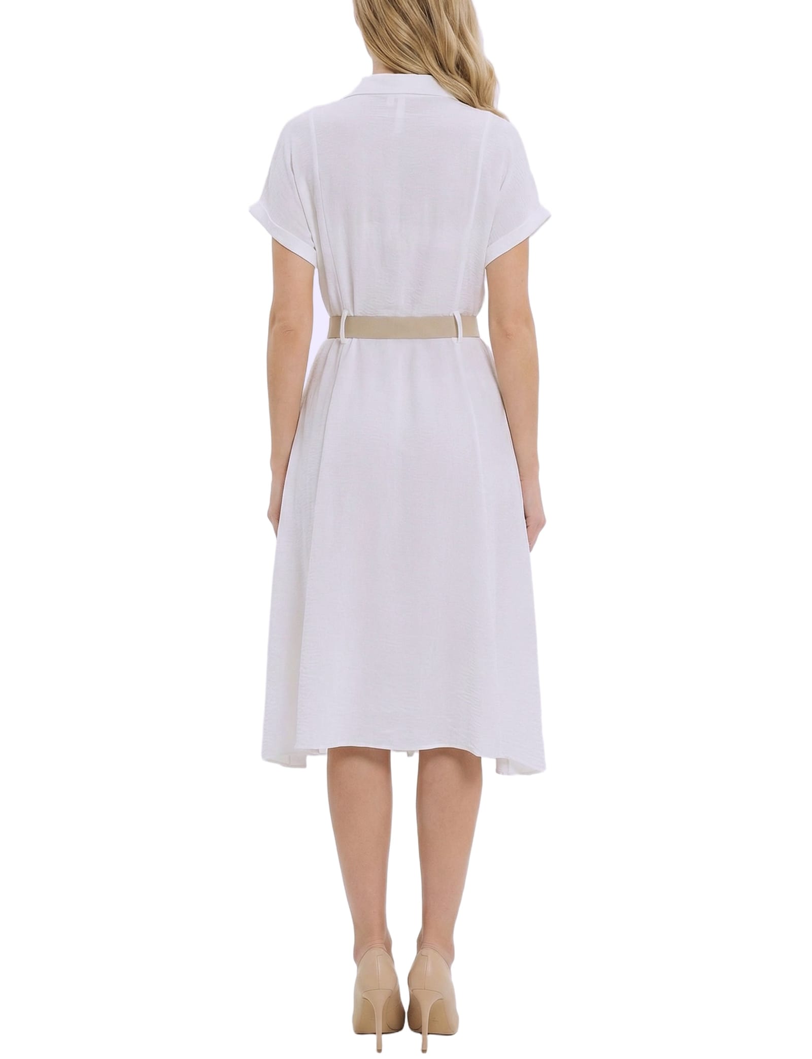 Short Sleeve Button Front Belted a-Line Dress thumbnail 4