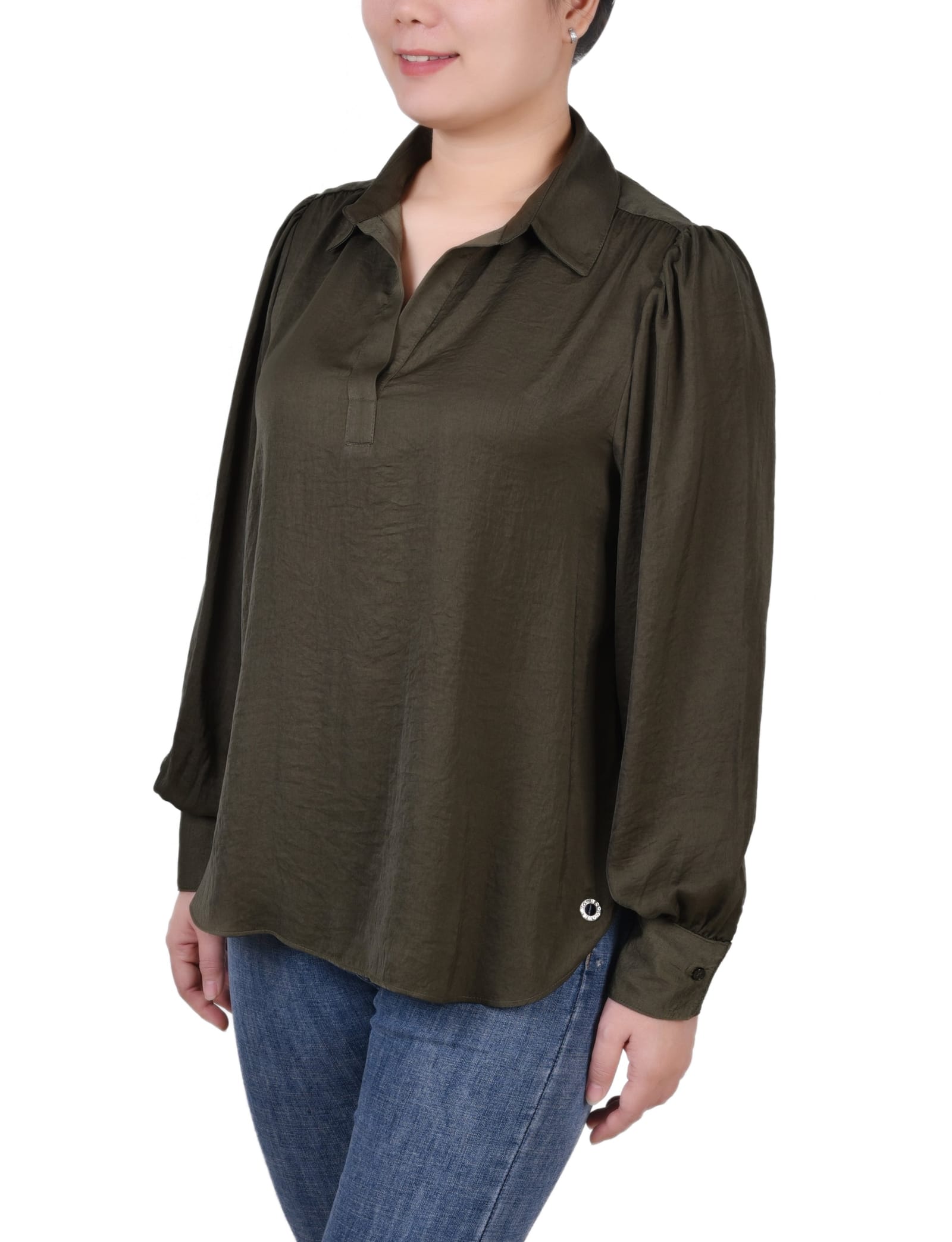 Long Puff Sleeve Satin Blouse thumbnail 2