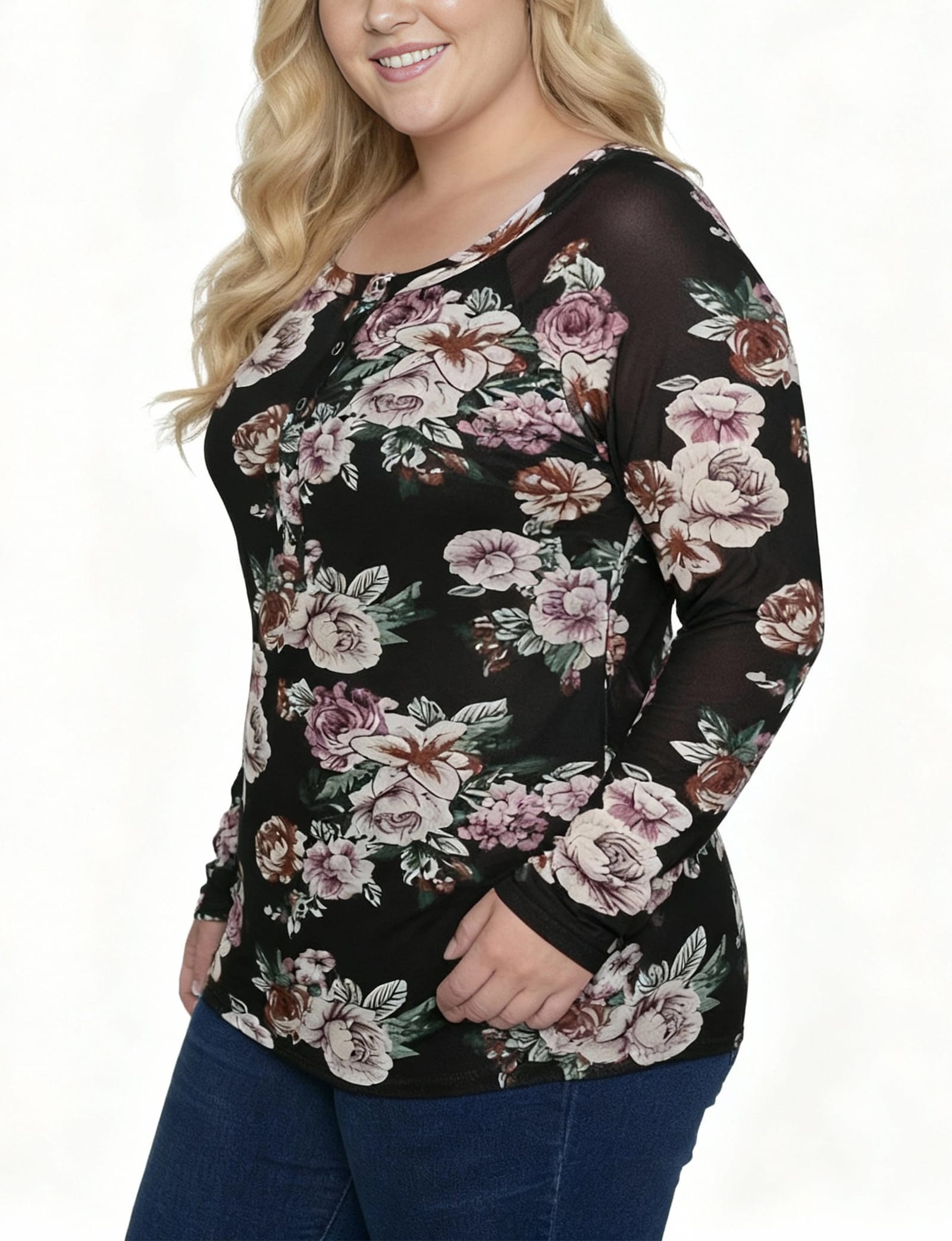 Plus Long Raglan Sleeve Mesh Top thumbnail 2