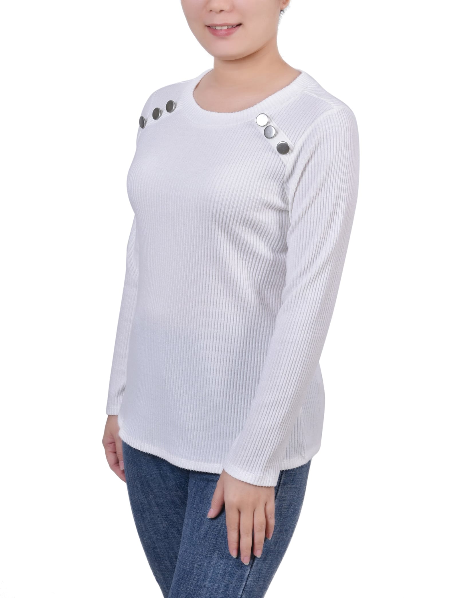 Petite Long Sleeve Ribbed Button Detail Top thumbnail 2