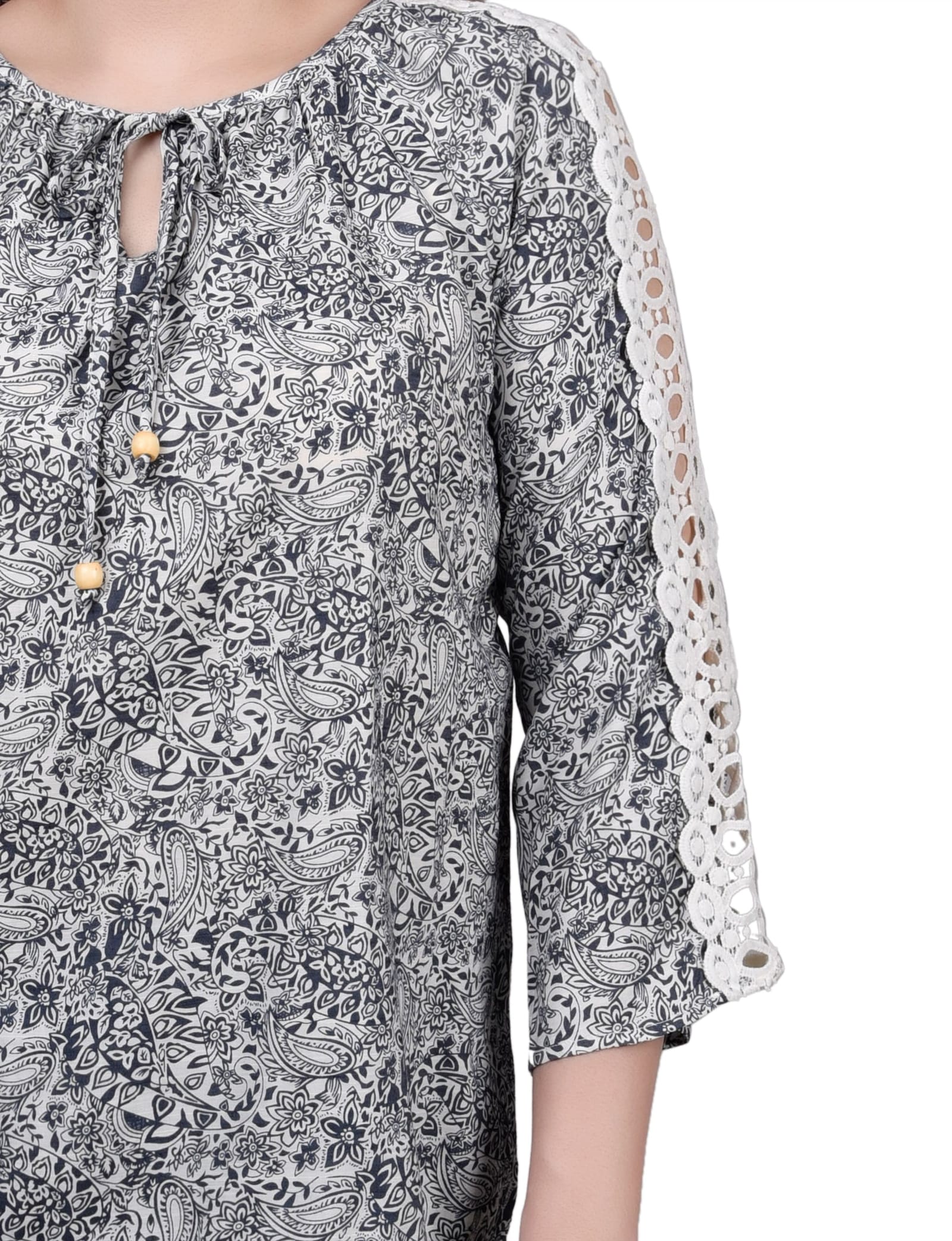 Petite 3/4 Sleeve Crochet Detail Blouse thumbnail 3