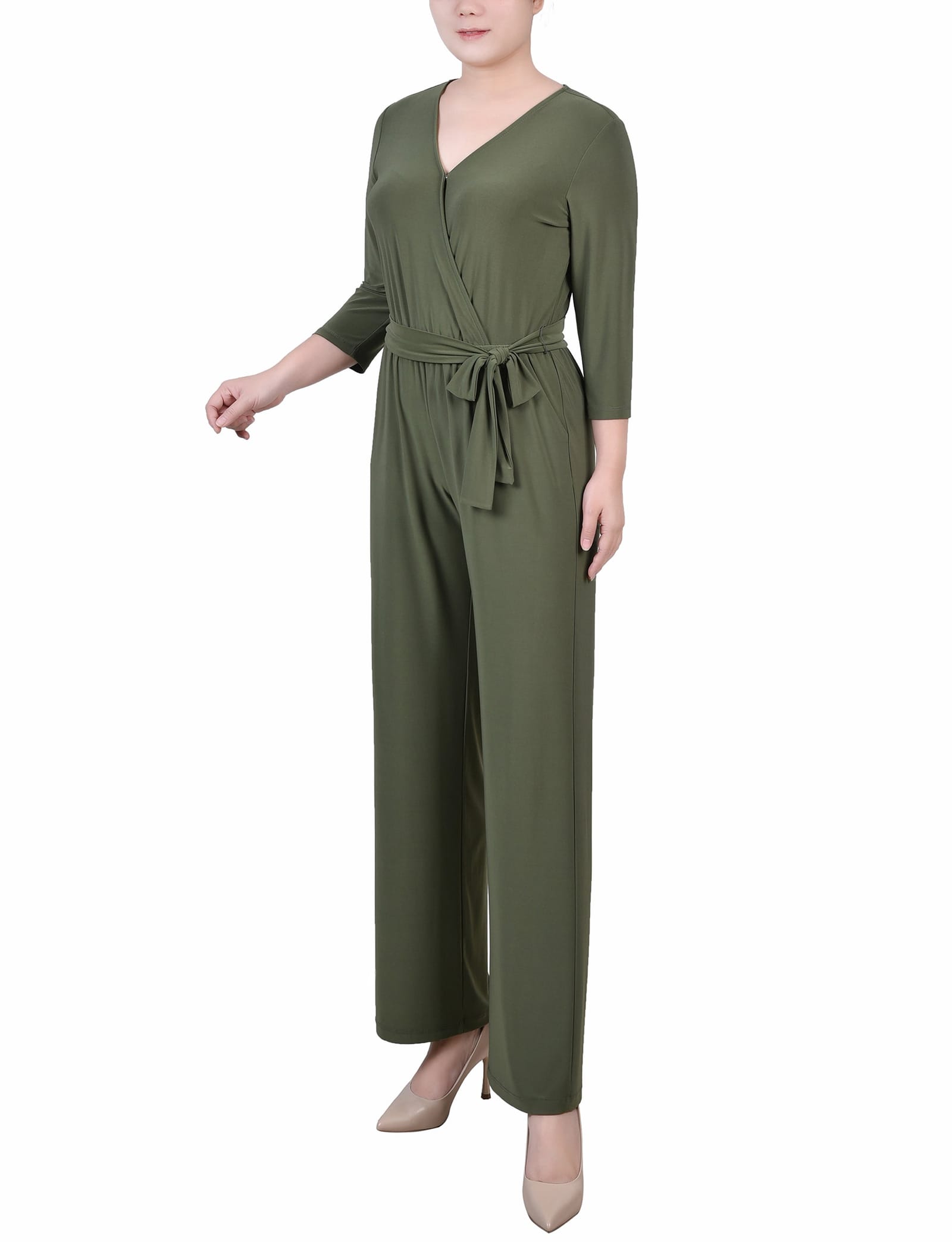 Petite 3/4 Sleeve Belted Jumpsuit thumbnail 2