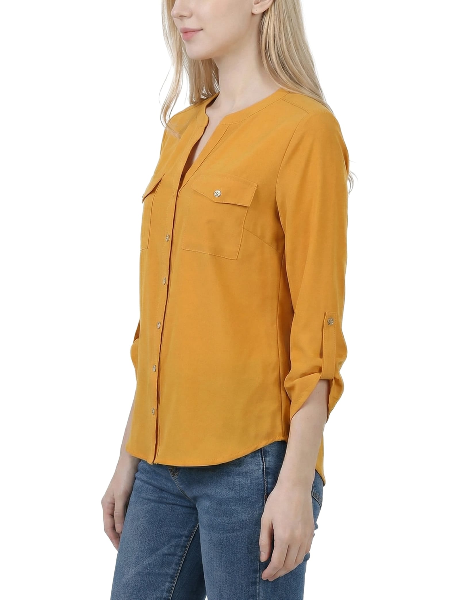 3/4 Roll Tab Sleeve Mandarin Collar Blouse thumbnail 3