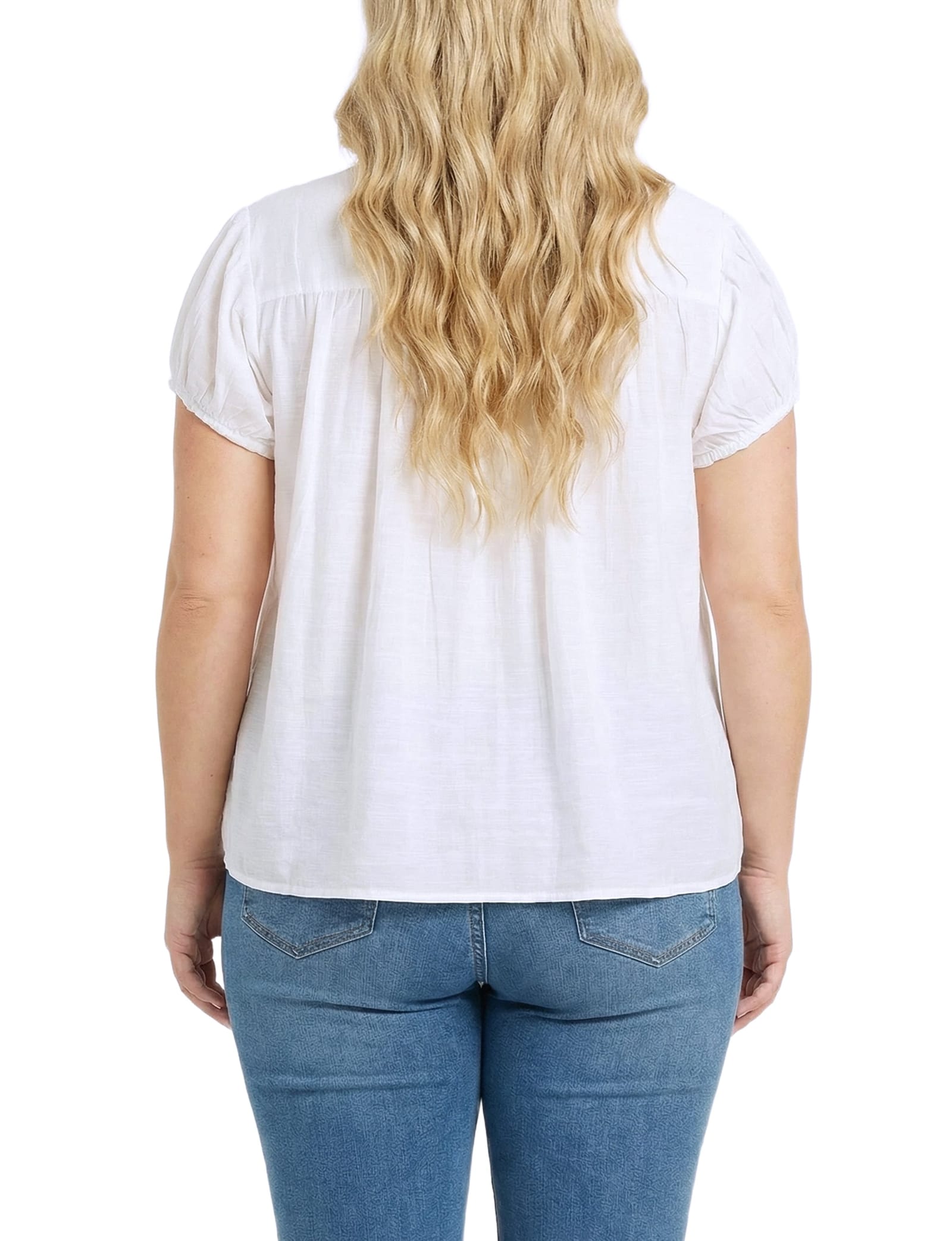 Plus Size Cap Slv Rouched Yoke Blouse thumbnail 3
