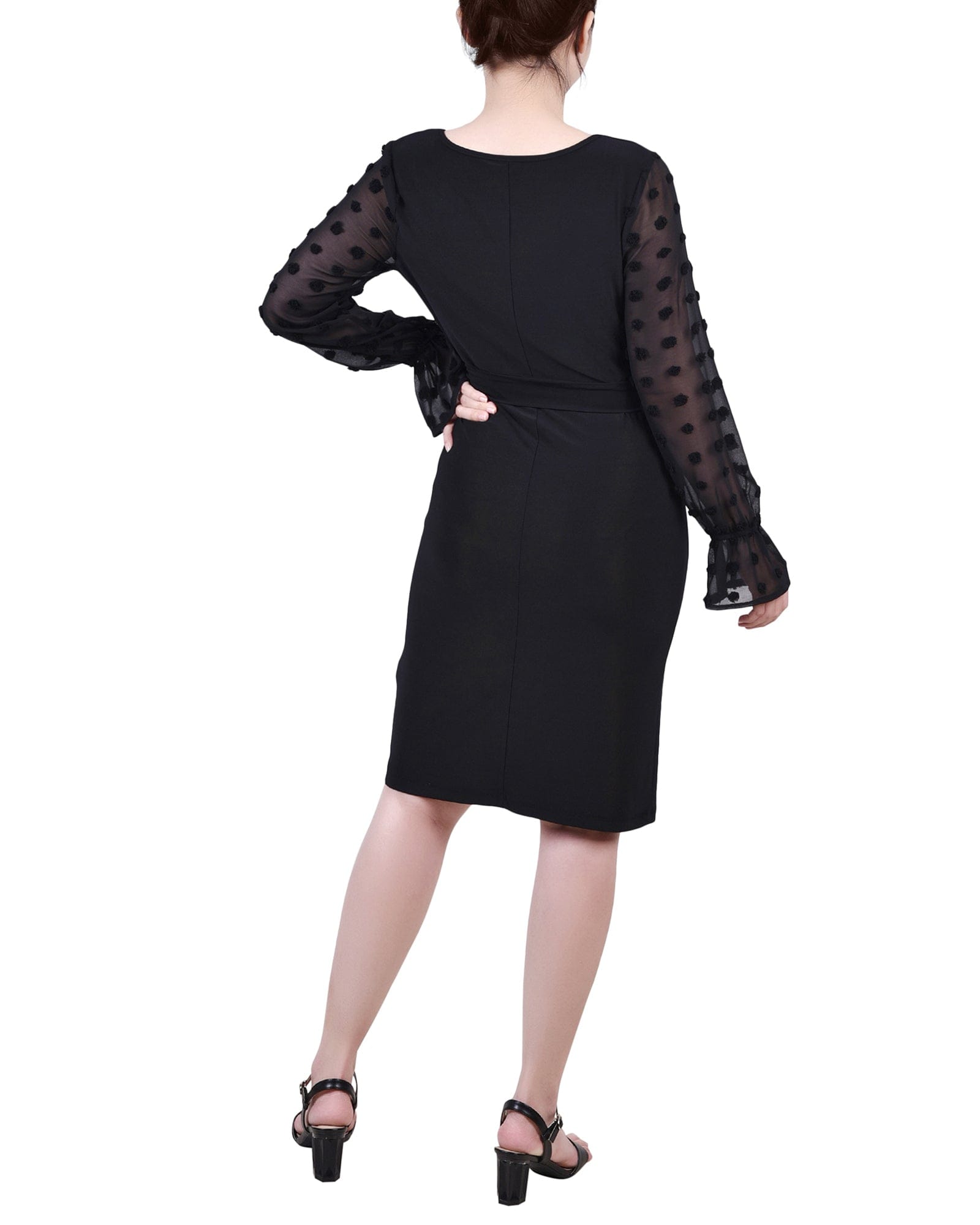Petite Long Chiffon-Sleeve Knit Dress thumbnail 3