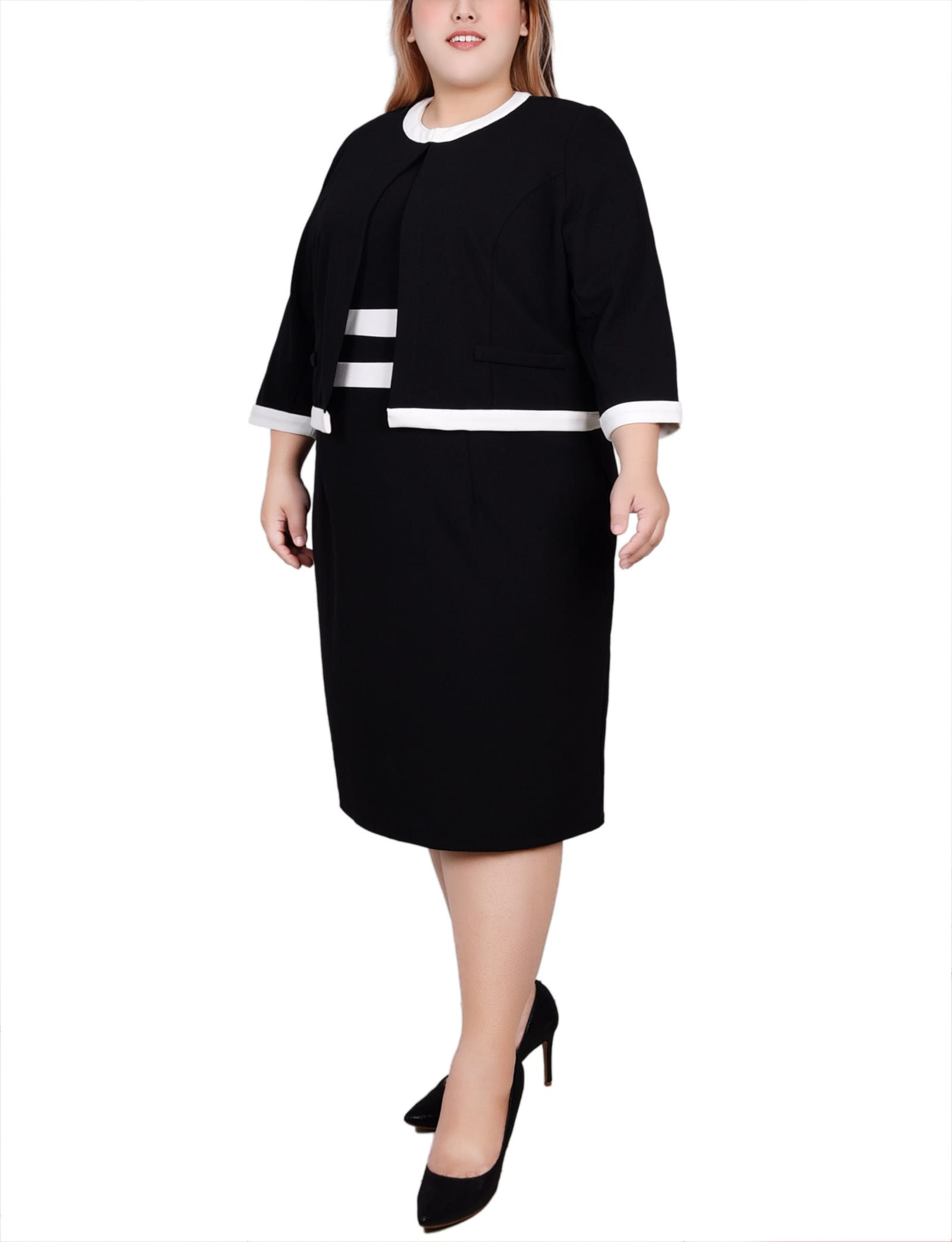 Plus Size Elbow Sleeve Colorblocked 2 Piece Dress Set thumbnail 2