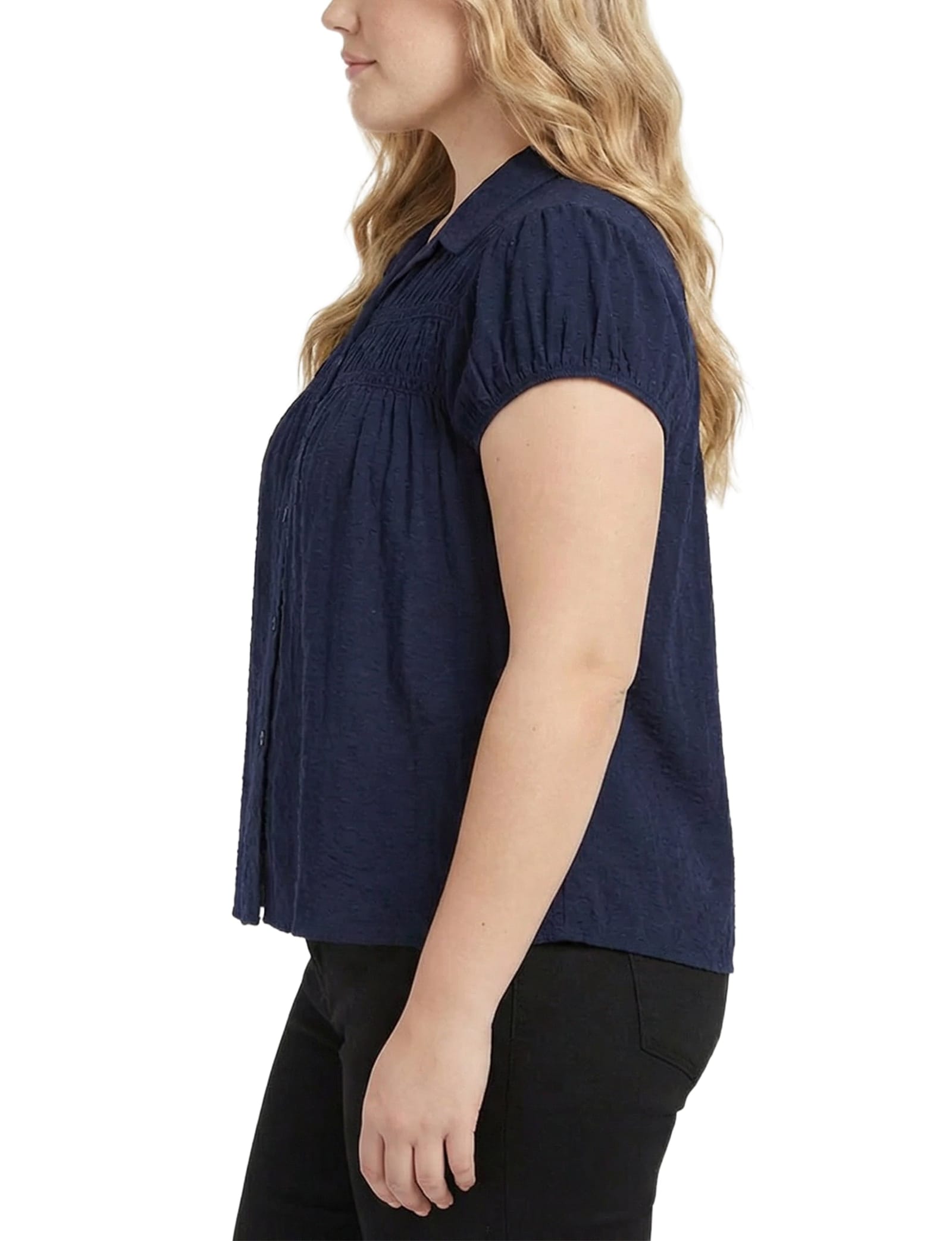 Plus Size Cap Slv Rouched Yoke Blouse thumbnail 2