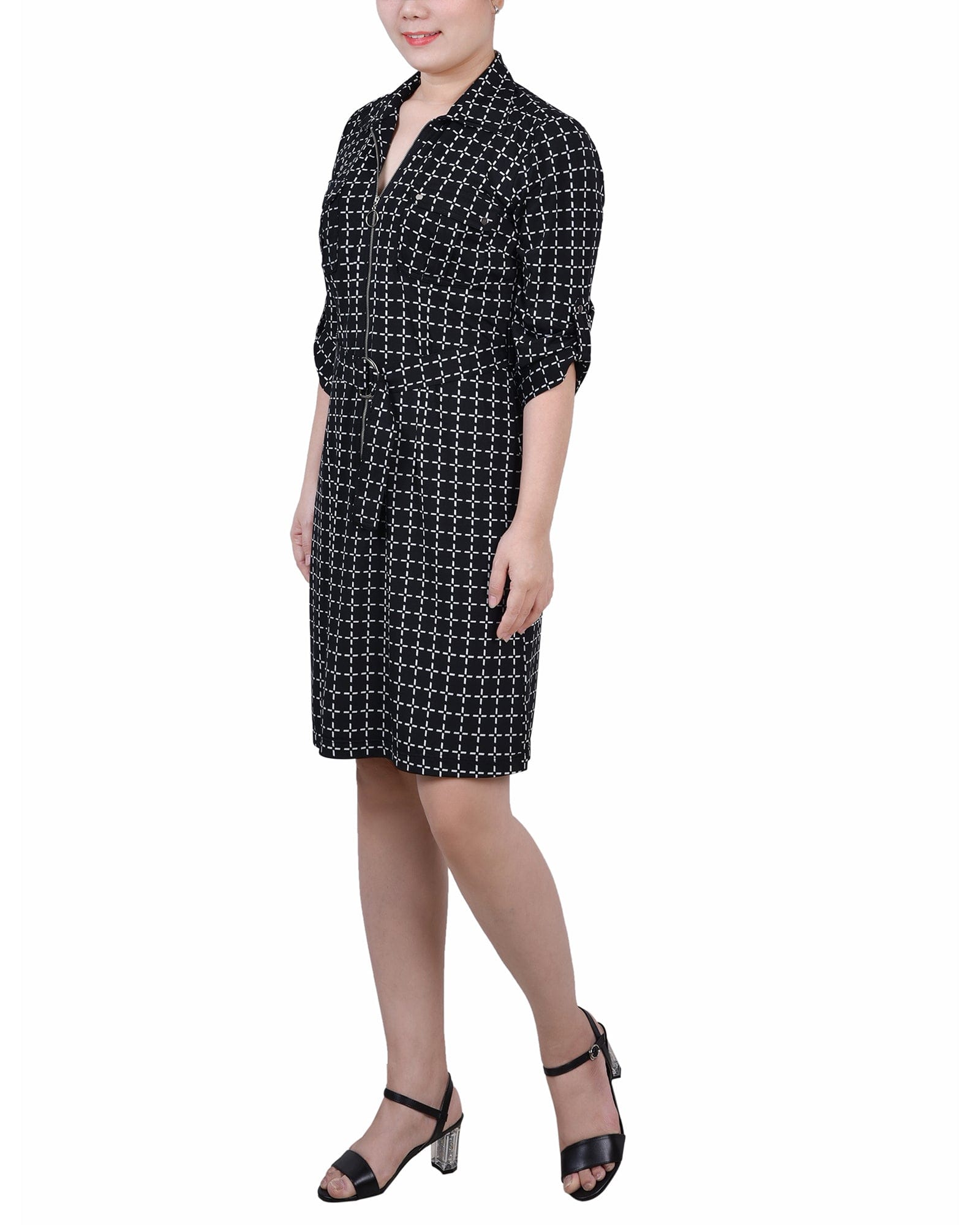 Petite Belted Roll Tab Zip Front Shirtdress thumbnail 2