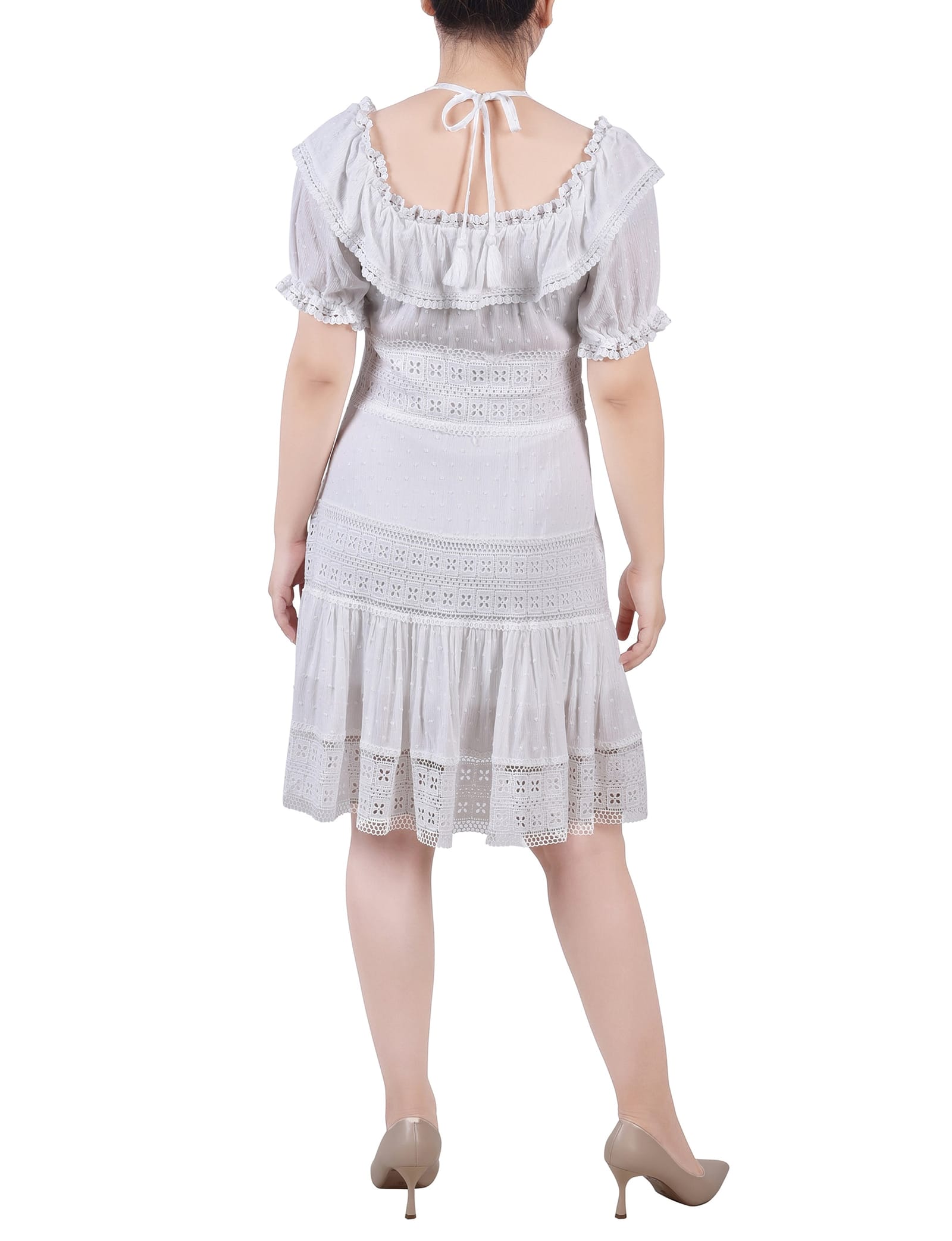 Petite Short Sleeve Ruffle Neck Dress thumbnail 3