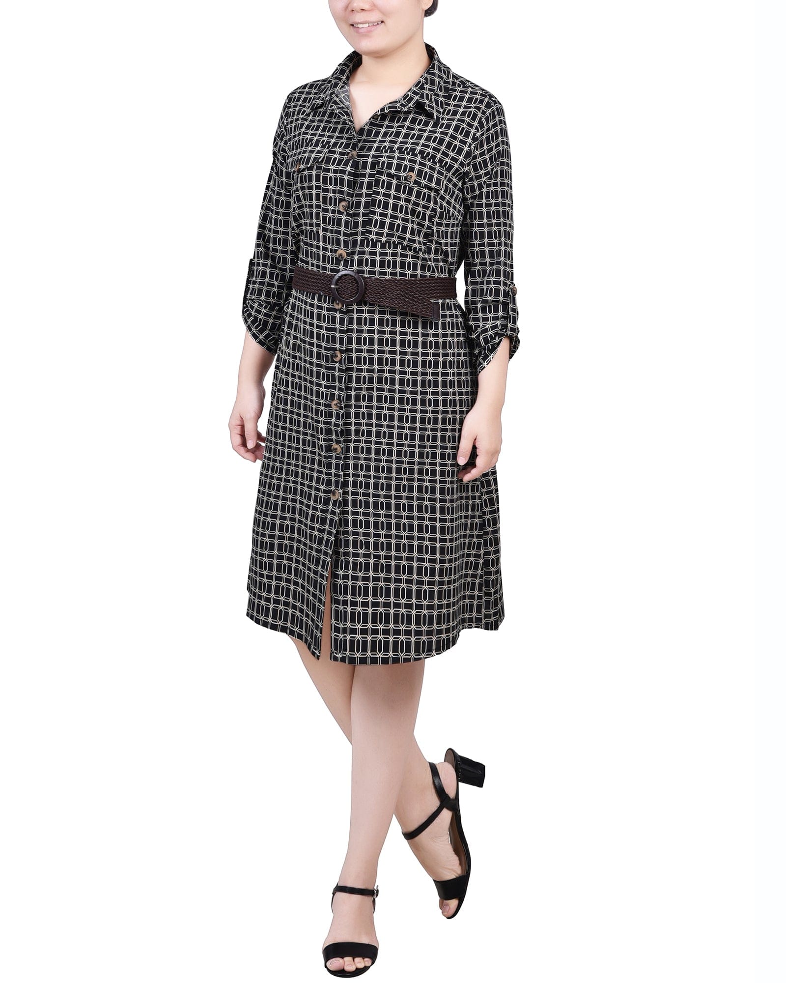 Petite 3/4 Roll Tab Sleeve Shirtdress