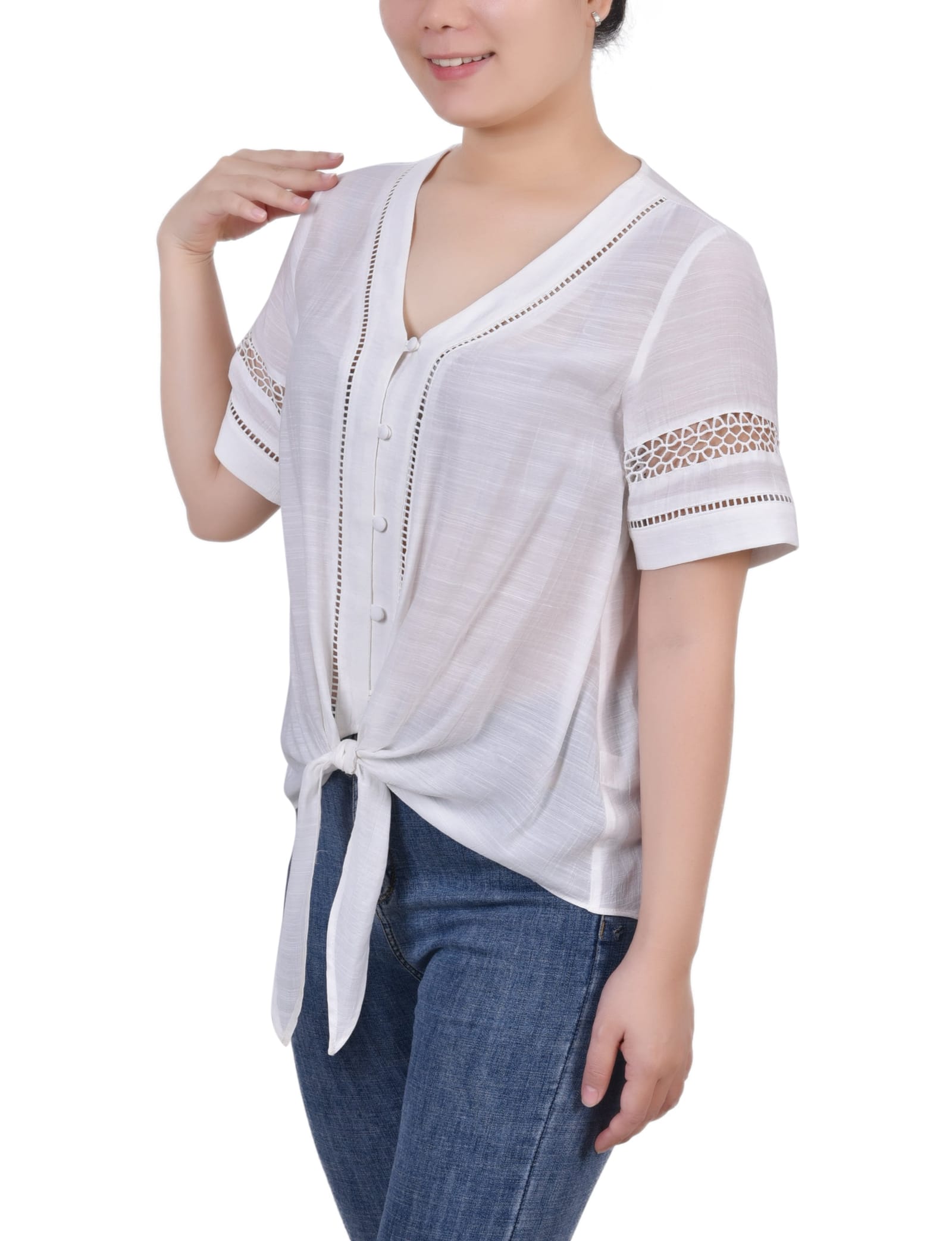 Short Sleeve Crochet Trim Blouse