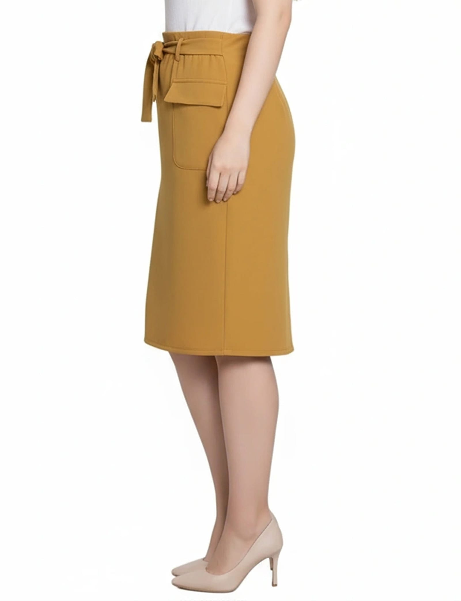 Petite Slim Belted Scuba Crepe Skirt thumbnail 2